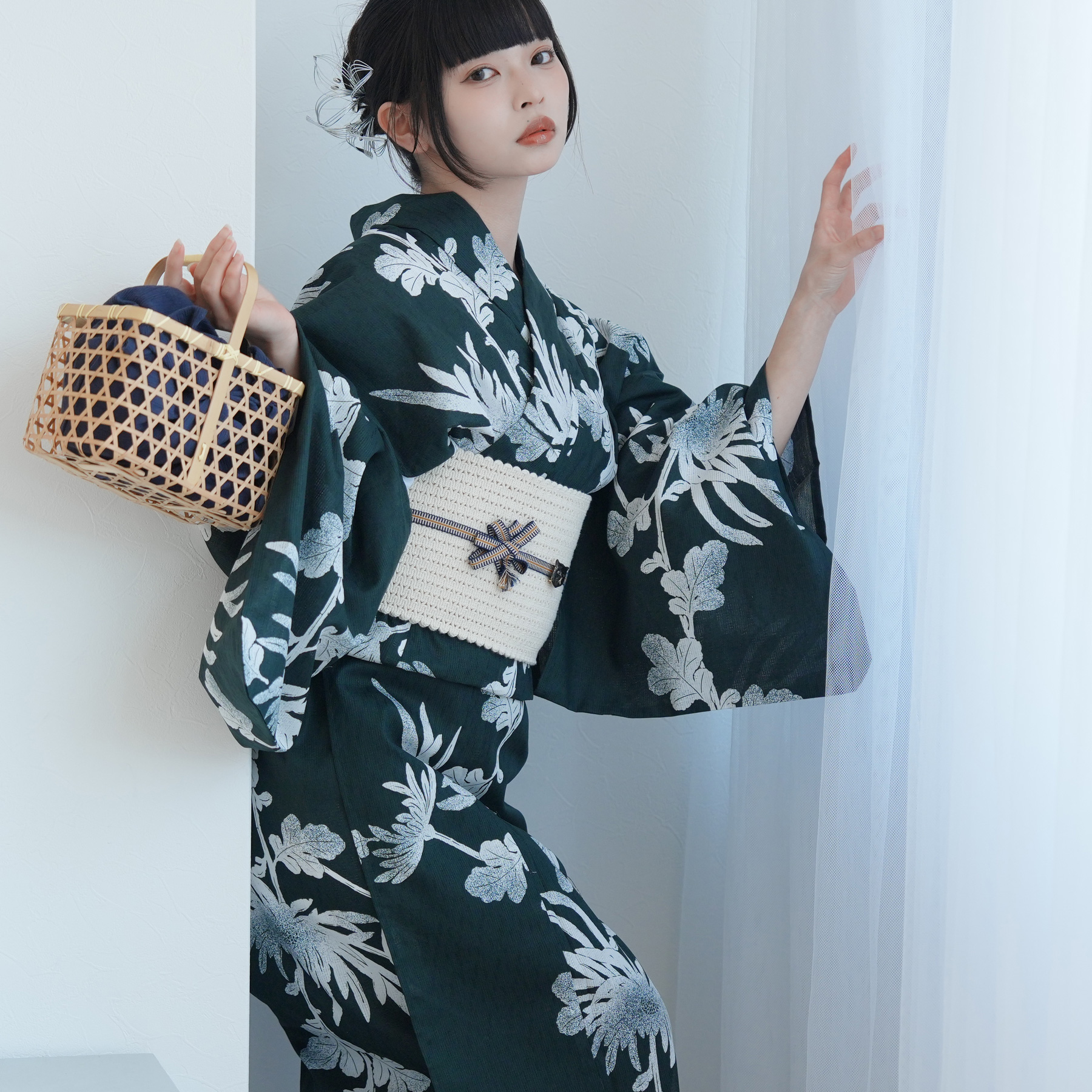 utatane 浴衣 レディース セット 浴衣 3点セット 高級変わり織 錆緑に
