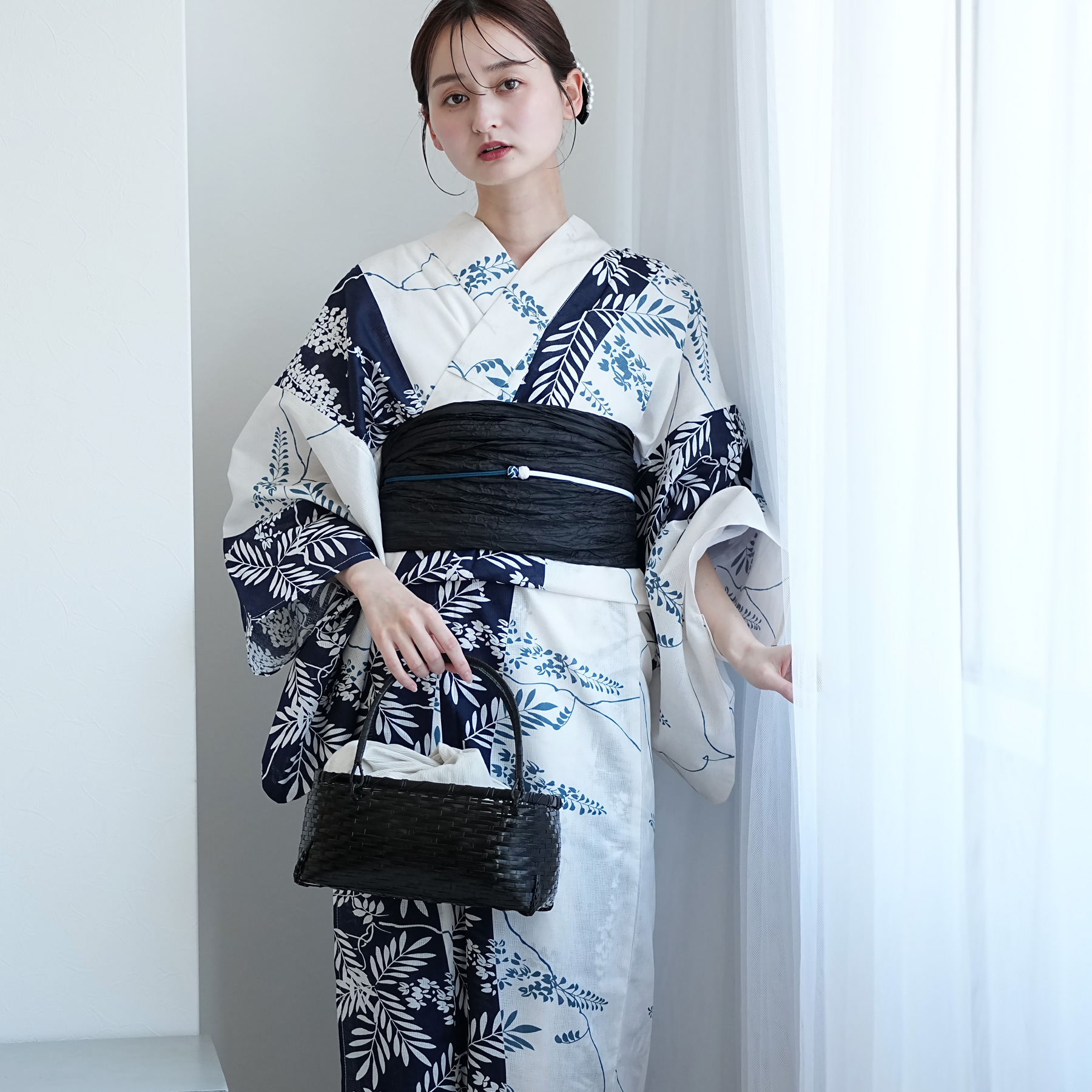utatane 浴衣 レディース セット 浴衣 3点セット 高級変わり織 紺の