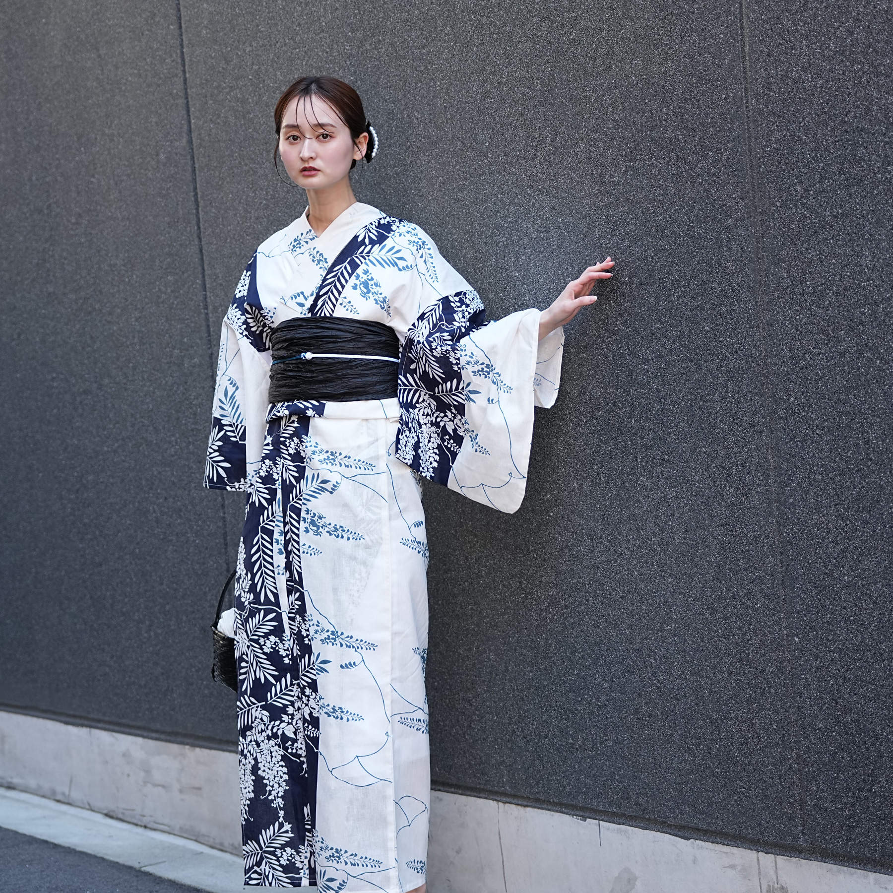 utatane 浴衣 レディース セット 浴衣 3点セット 高級変わり織 紺の