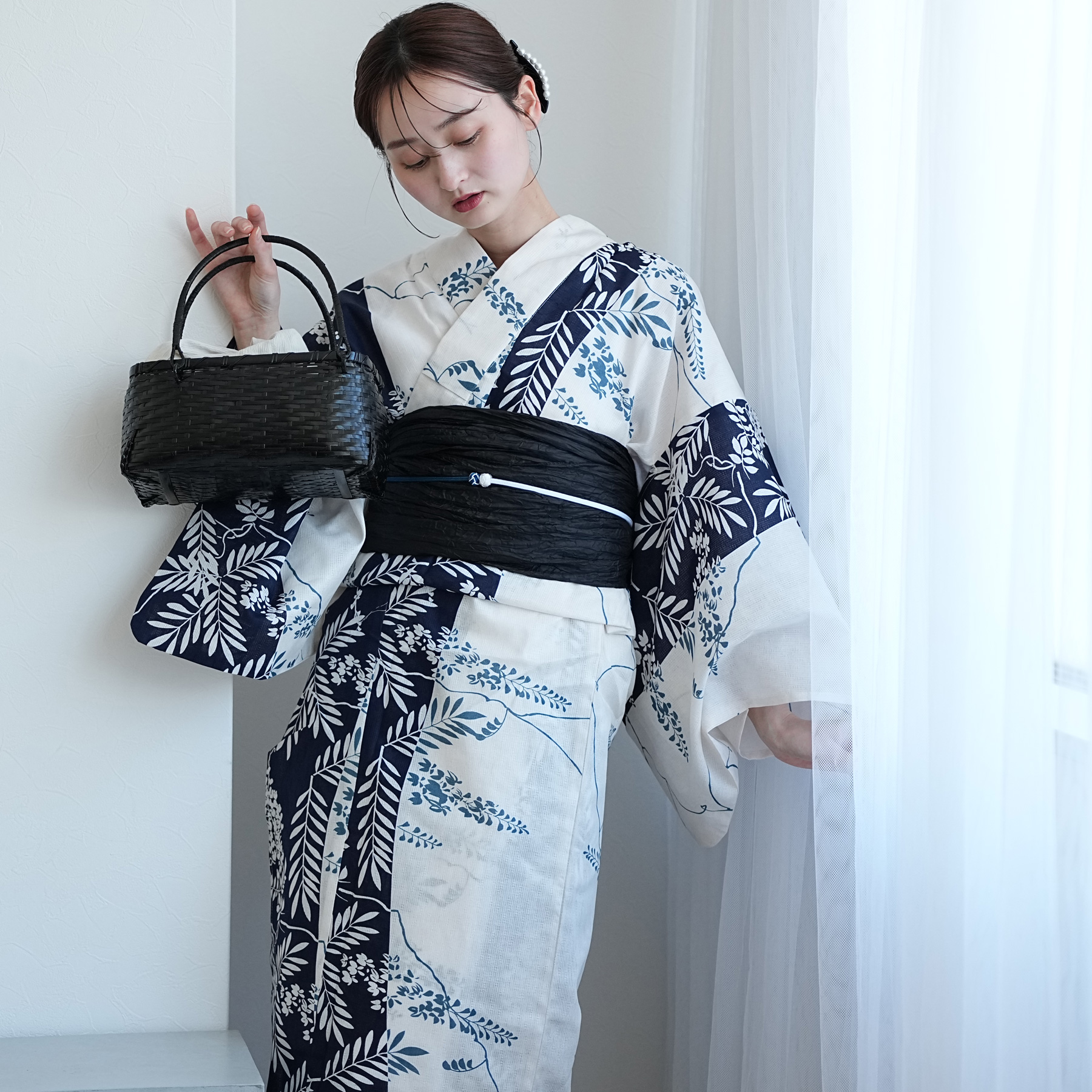 utatane 浴衣 レディース セット 浴衣 3点セット 高級変わり織 紺の
