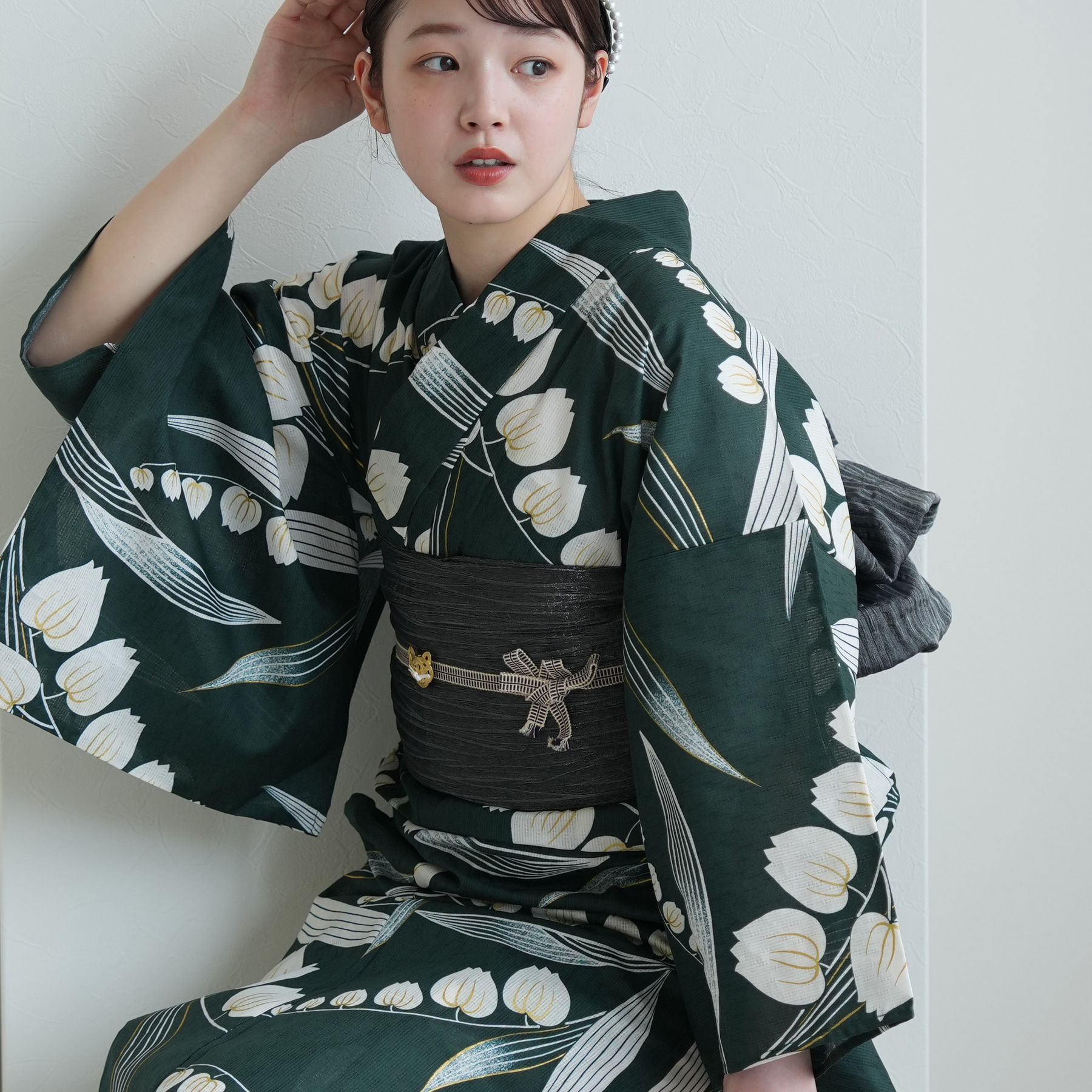 utatane 浴衣 レディース セット 浴衣 3点セット 高級変わり織 錆緑に
