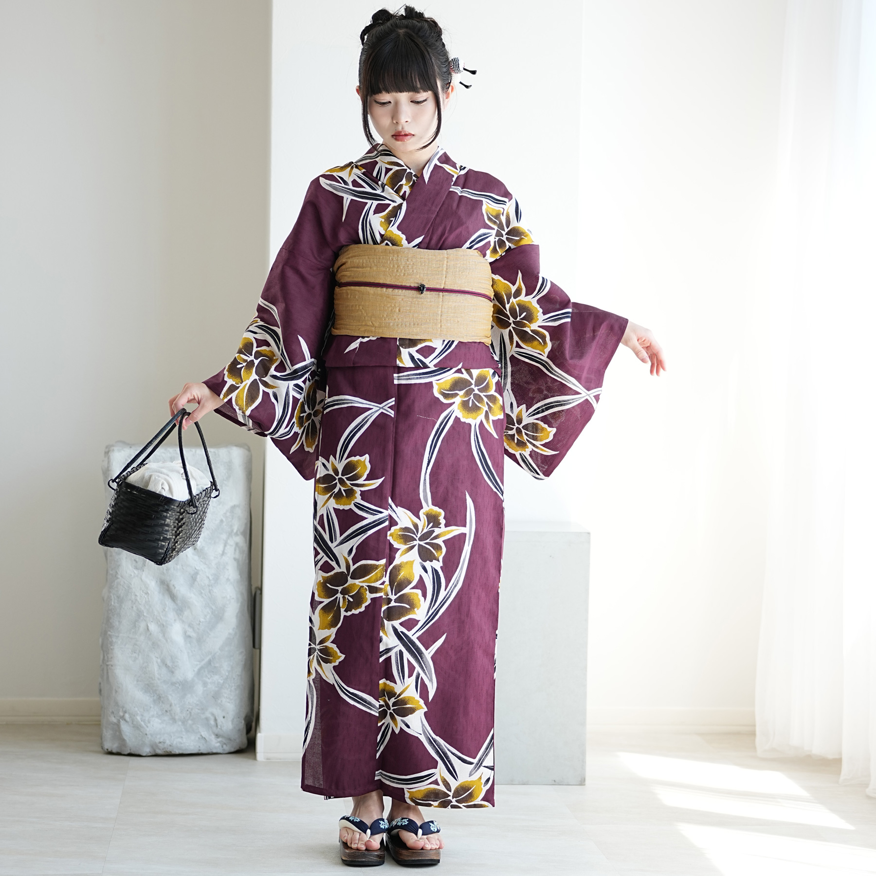 utatane 浴衣 レディース セット 浴衣 3点セット 高級変わり織 紫に