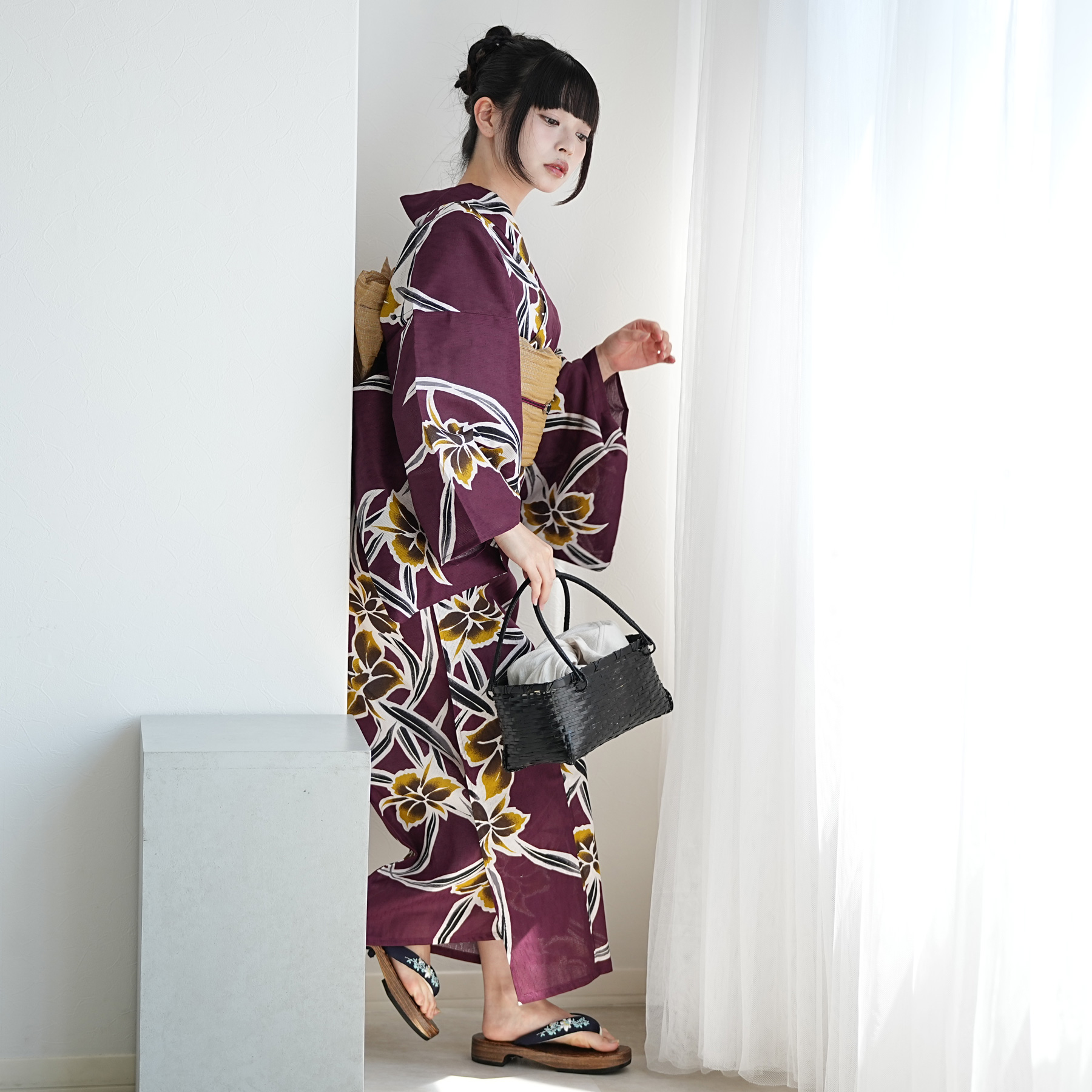 utatane 浴衣 レディース セット 浴衣 3点セット 高級変わり織 紫に