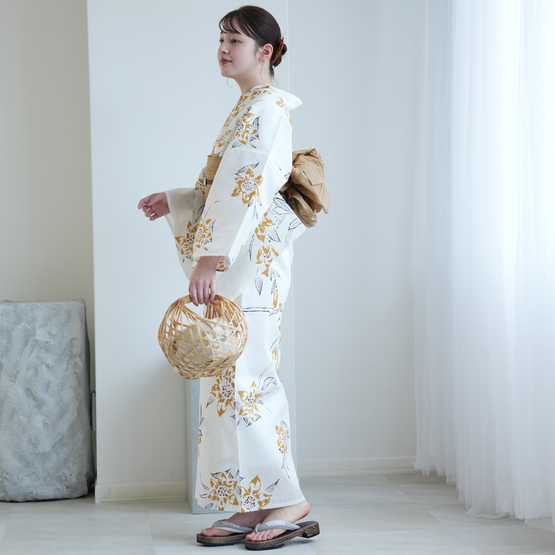utatane 浴衣 ホワイト系 utatane 浴衣 レディース セット Sサイズ 浴衣 3点セット 高級変わり織