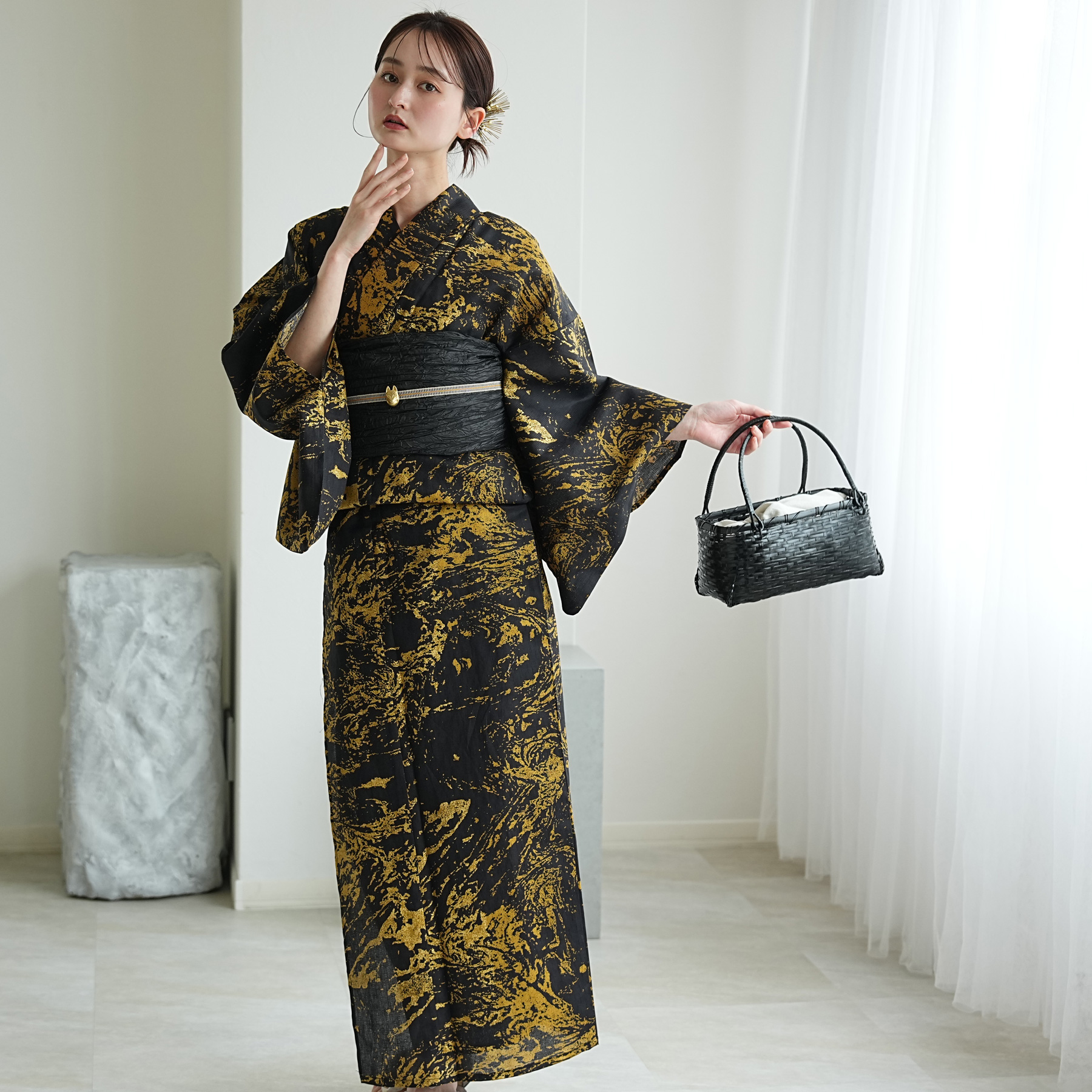 浴衣 レディース セット 3L ニコアンティーク 3点セット 高級変わり織
