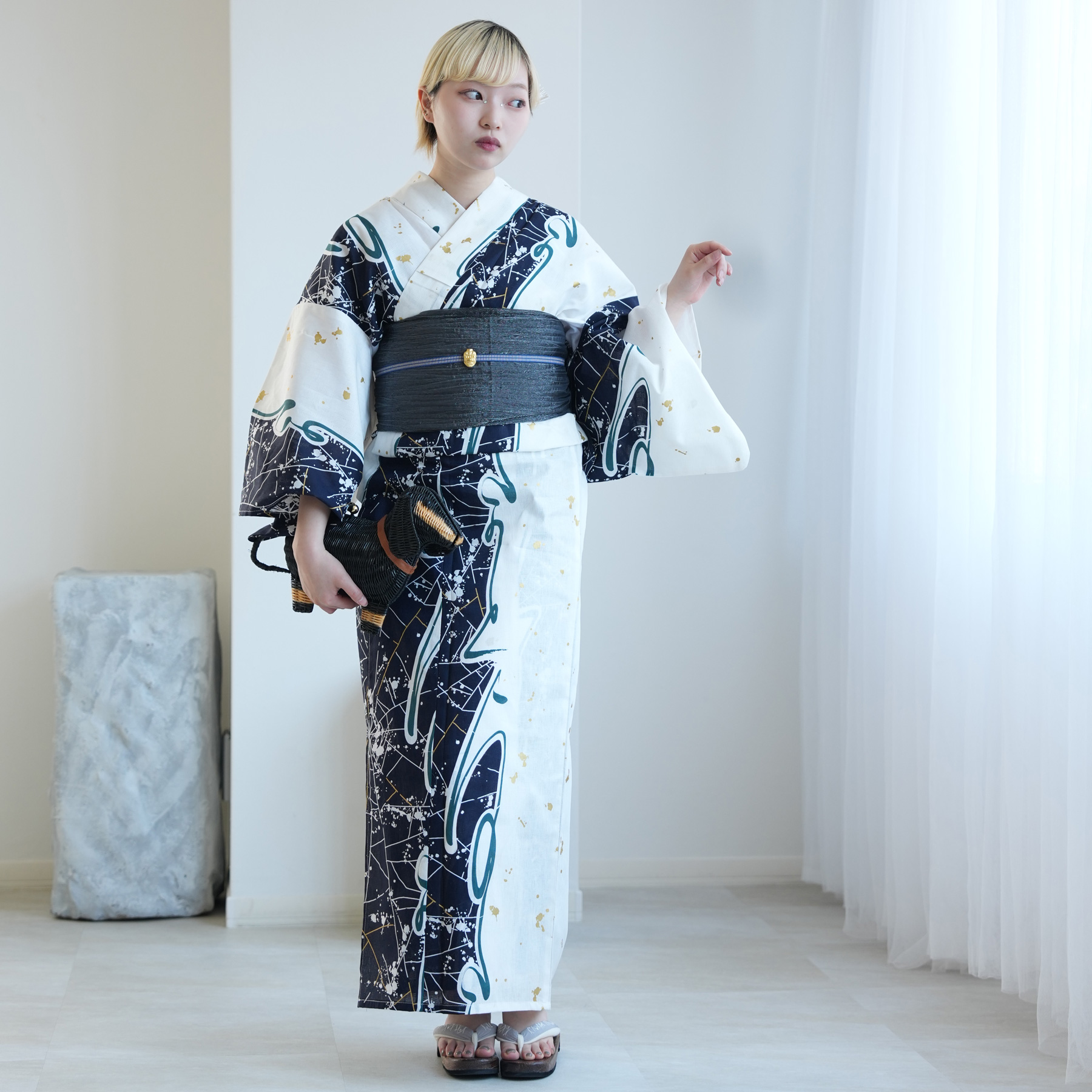 浴衣 レディース セット ニコアンティーク 3点セット 高級変わり織