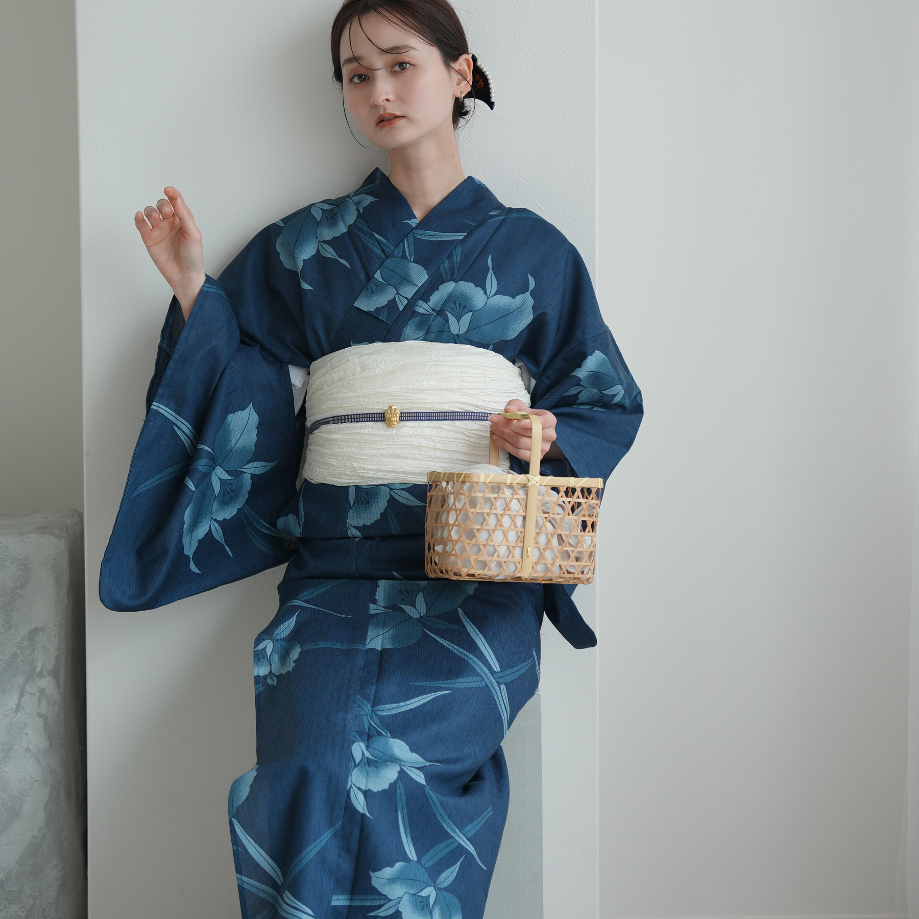 utatane 浴衣 レディース セット 浴衣 3点セット 高級変わり織 鉄紺に