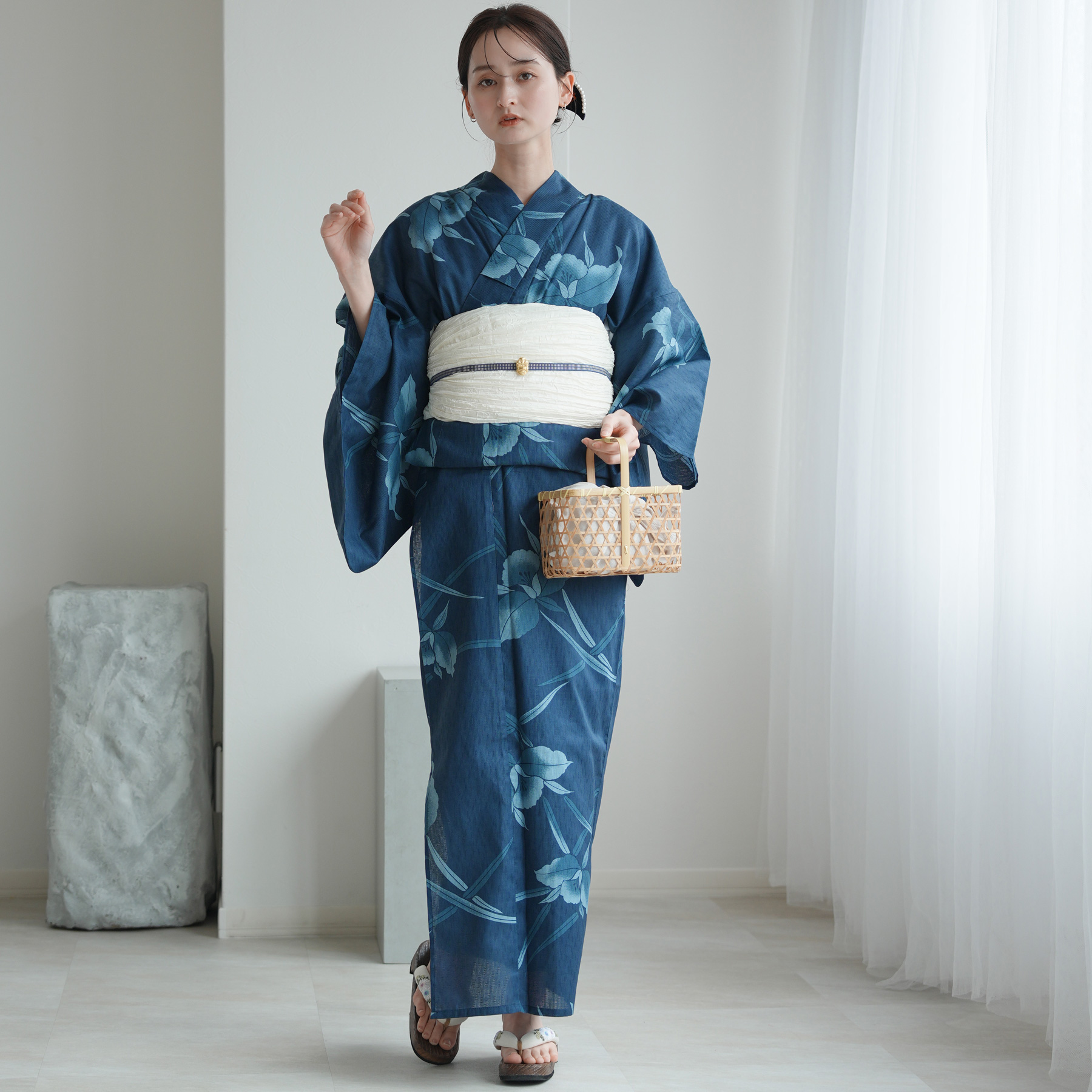 utatane 浴衣 レディース セット 浴衣 3点セット 高級変わり織 鉄紺に