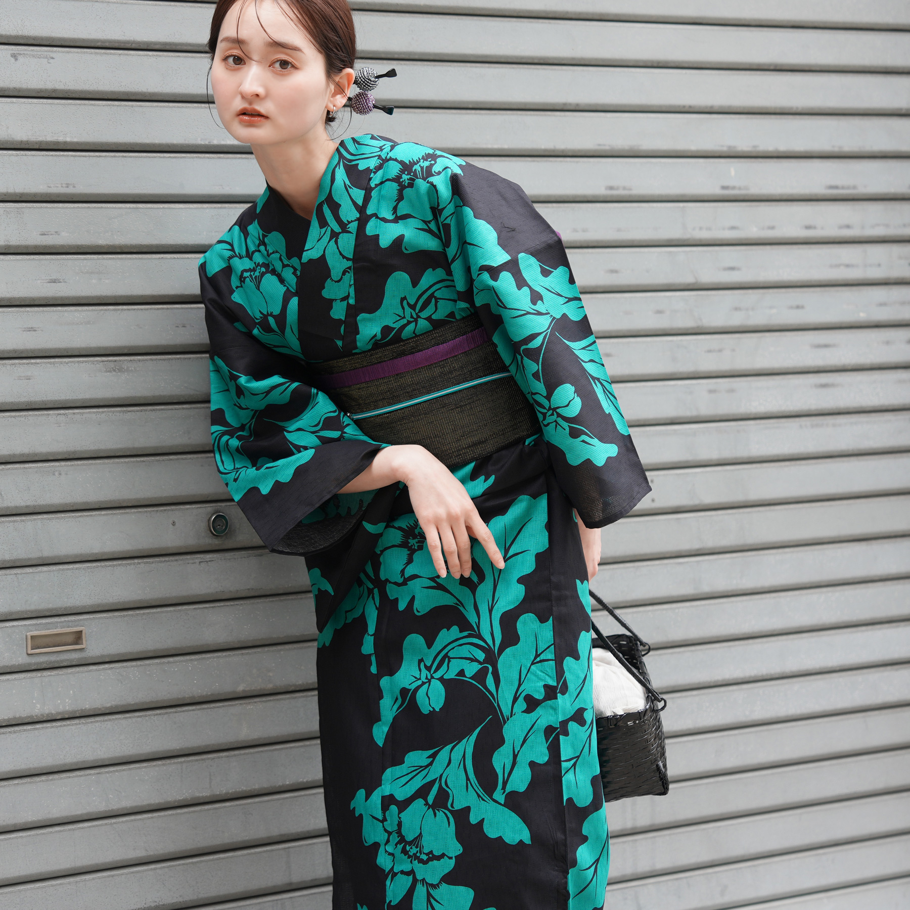 utatane 浴衣 レディース セット 浴衣 3点セット 高級変わり織 黒地に