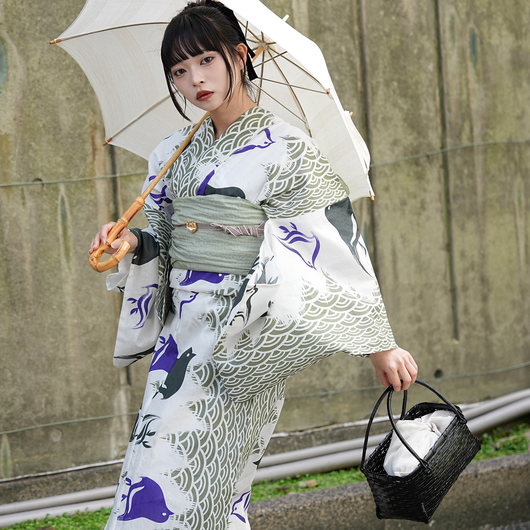 浴衣 レディース セット ニコアンティーク 3点セット 高級変わり織 片