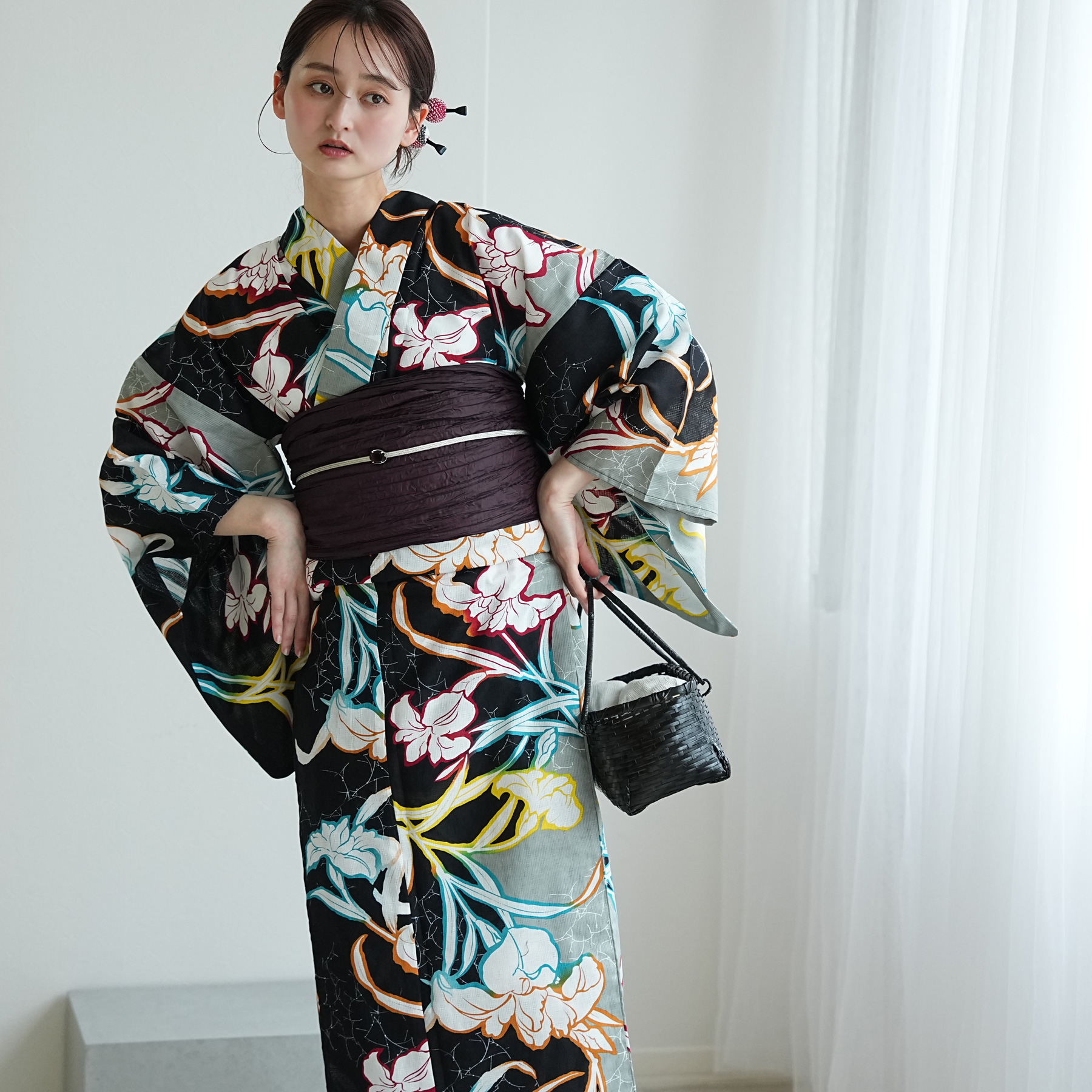 浴衣 レディース セット 3L ニコアンティーク 3点セット 高級変わり織