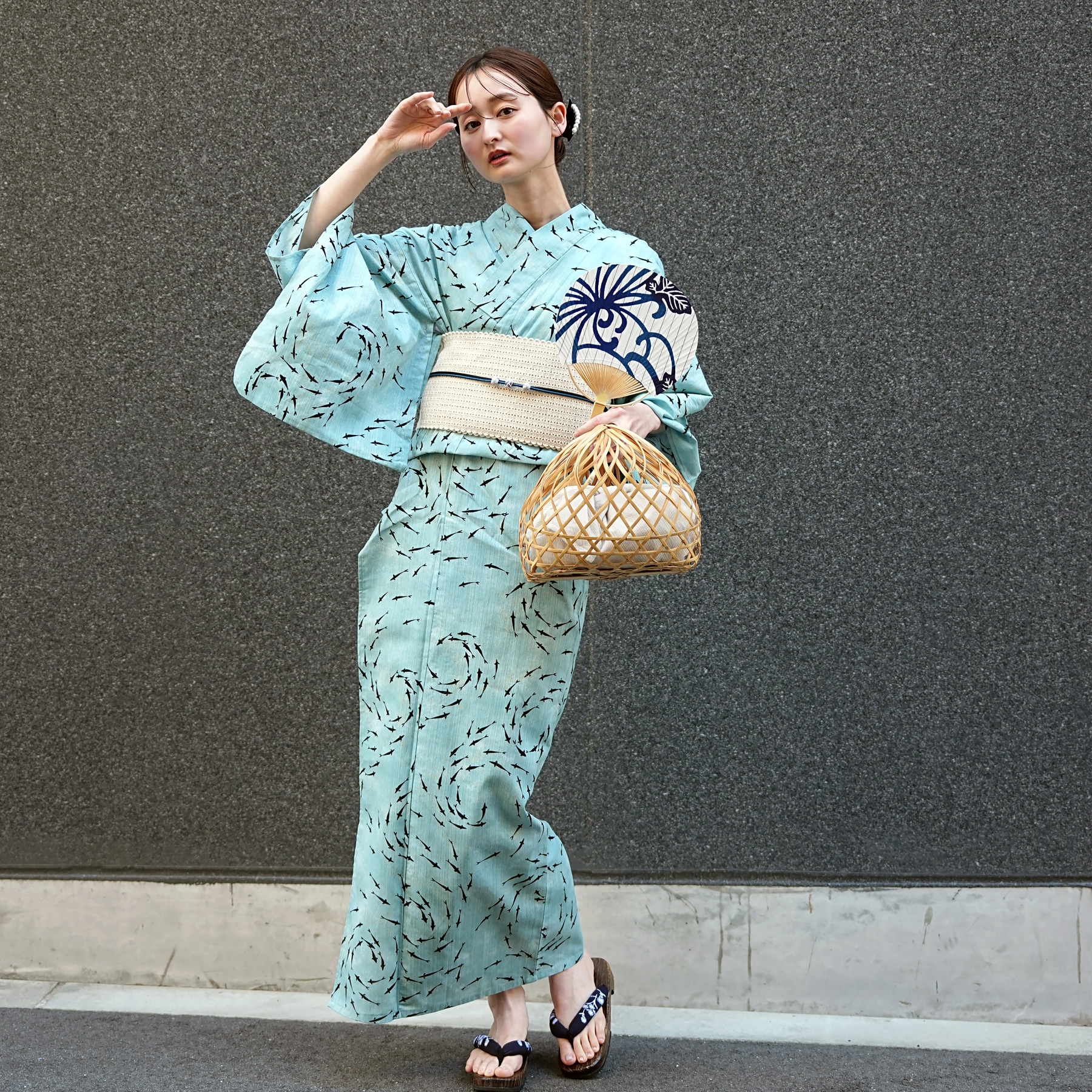 浴衣 セット レディース utatane 綿麻 高級変わり織 フリーサイズ 3点