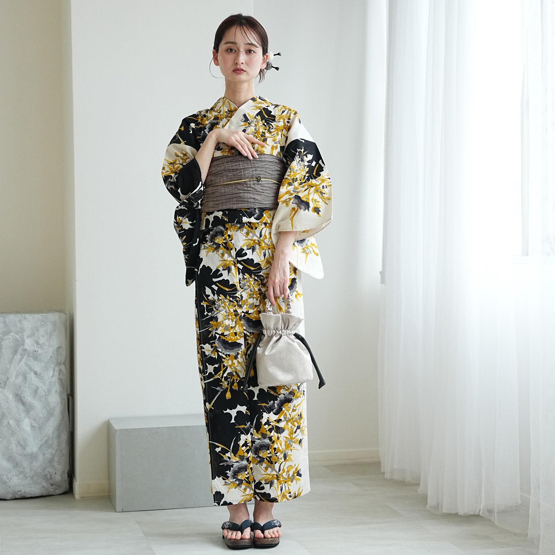 浴衣 レディース セット ニコアンティーク 3点セット 高級変わり織
