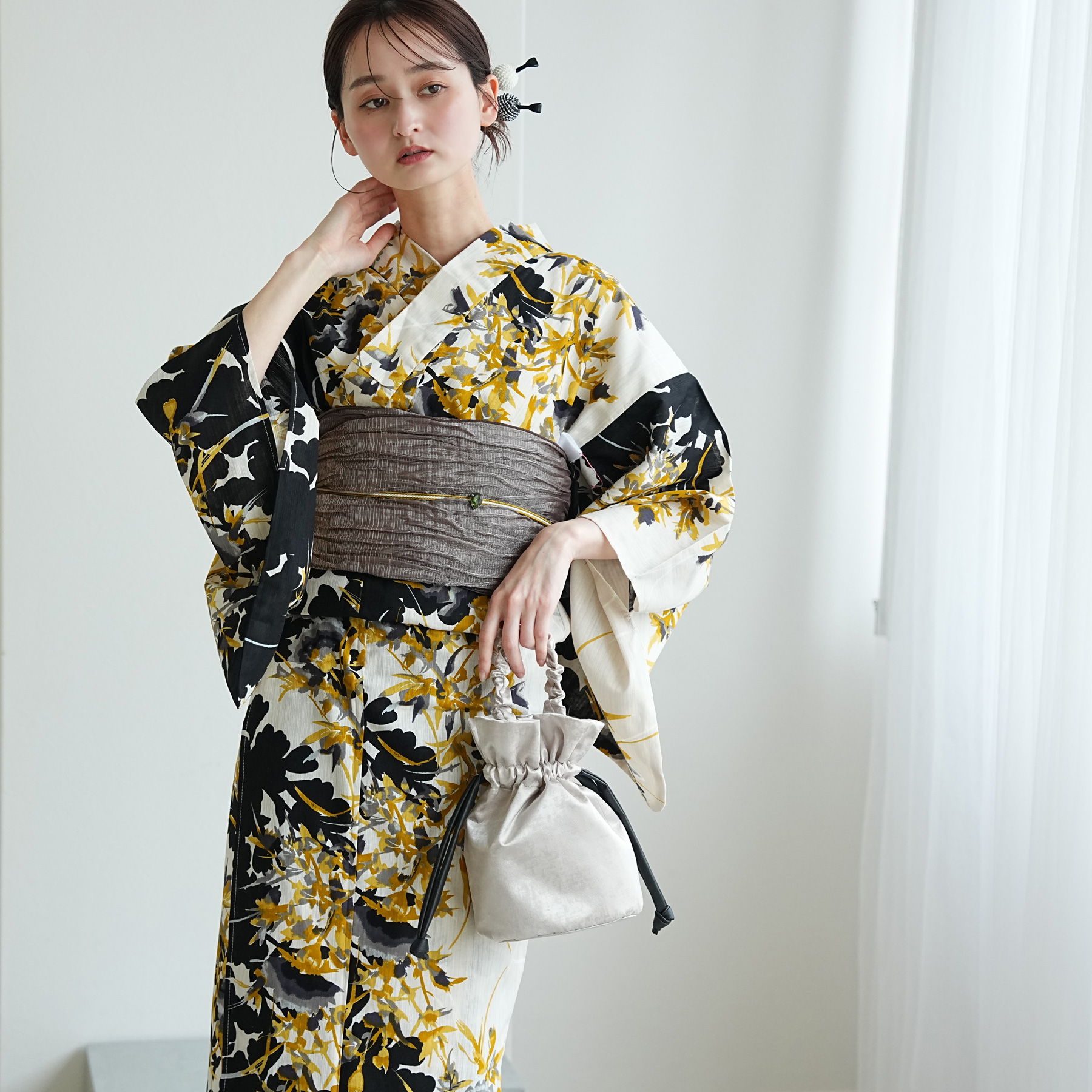 浴衣 レディース セット ニコアンティーク 3点セット 高級変わり織