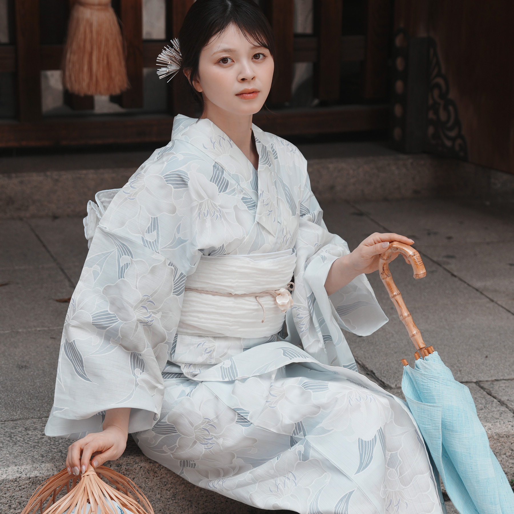 utatane 浴衣3点セット 透き通る百合 浴衣 レディース セット 高級変わり織 浴衣3点セット 透き通る百合