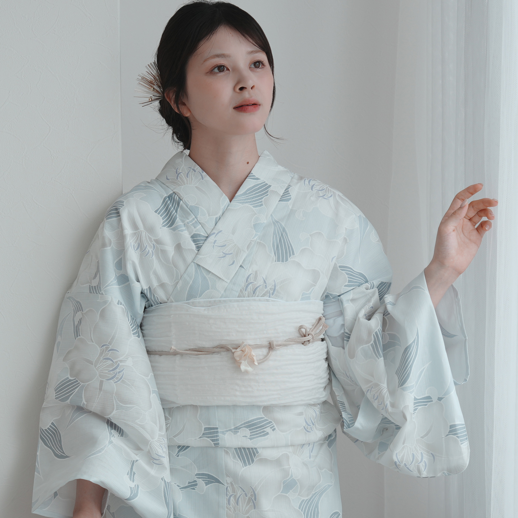 浴衣 レディース セット 高級変わり織 浴衣3点セット 透き通る百合