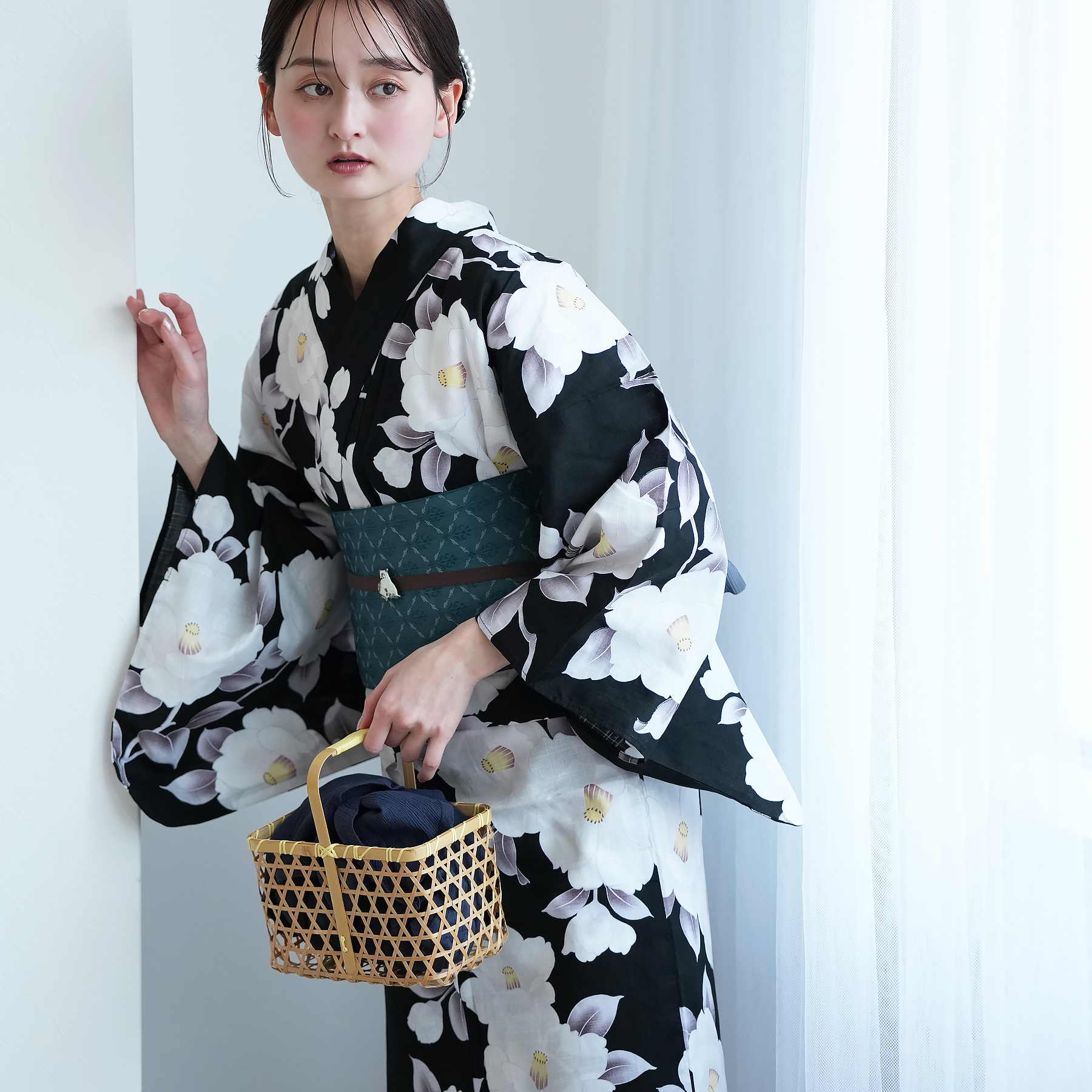 浴衣 レディース セット 高級変わり織 浴衣3点セット 黒地に透きとおる