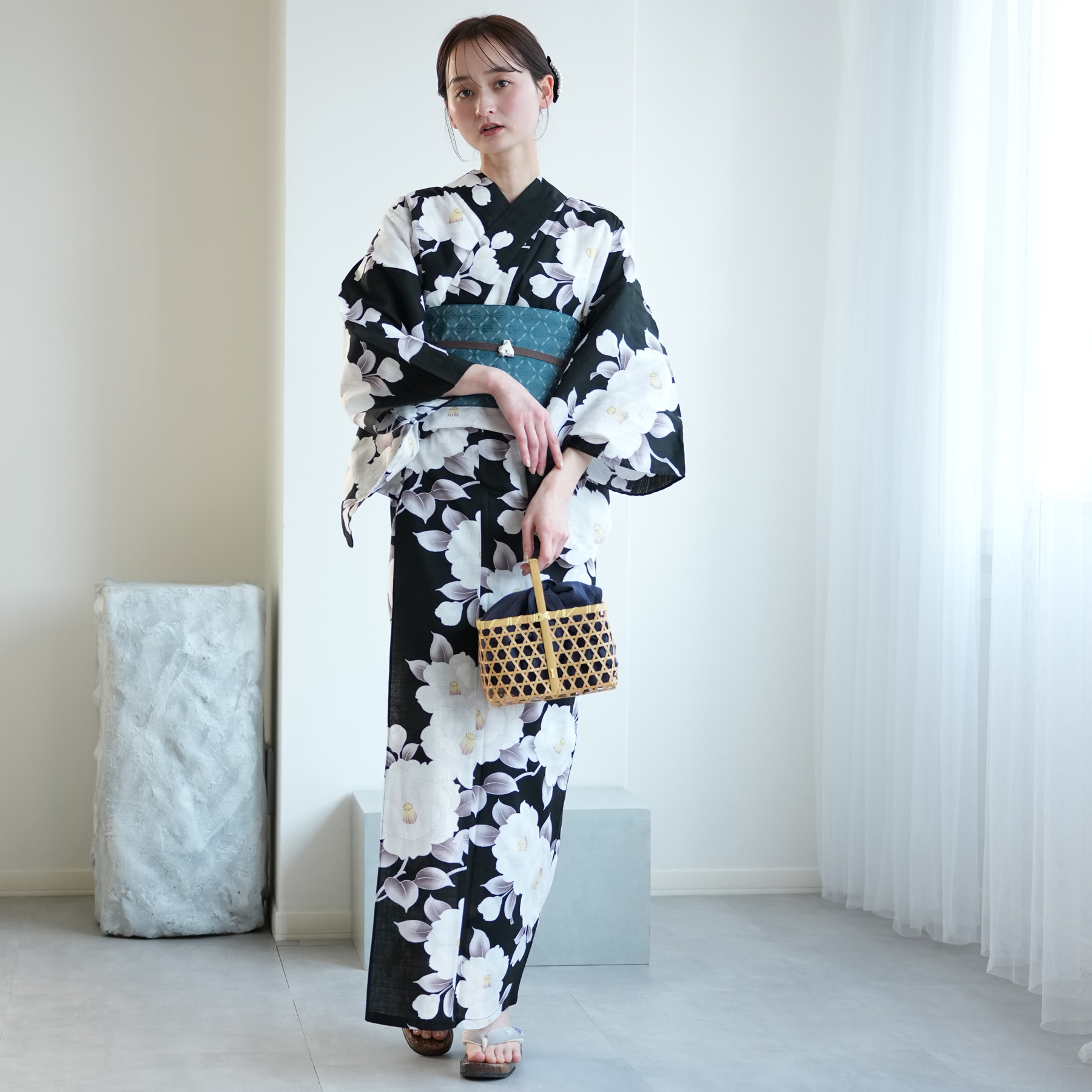 浴衣 レディース セット 高級変わり織 浴衣3点セット 黒地に透きとおる