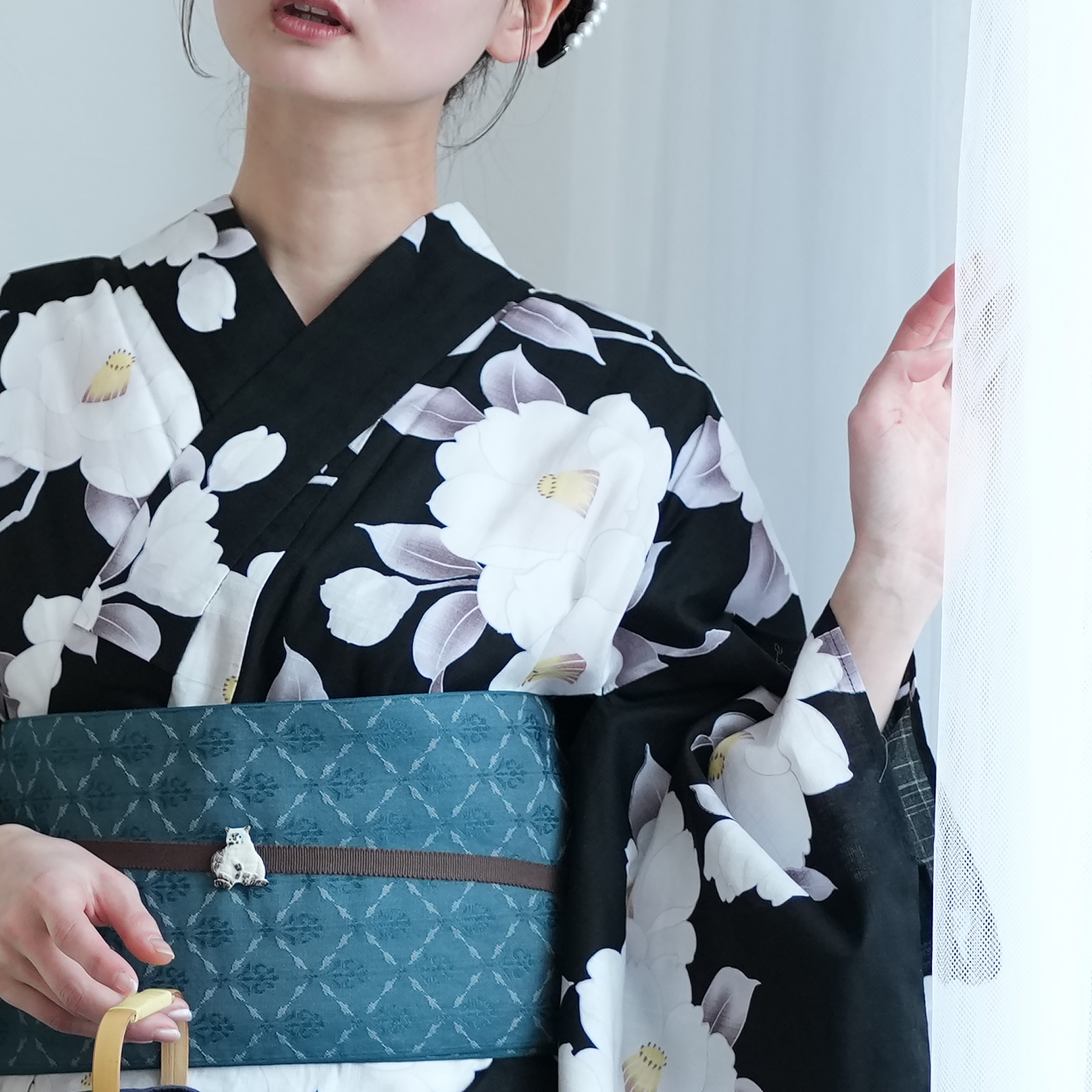 浴衣 レディース セット 高級変わり織 浴衣3点セット 黒地に透きとおる