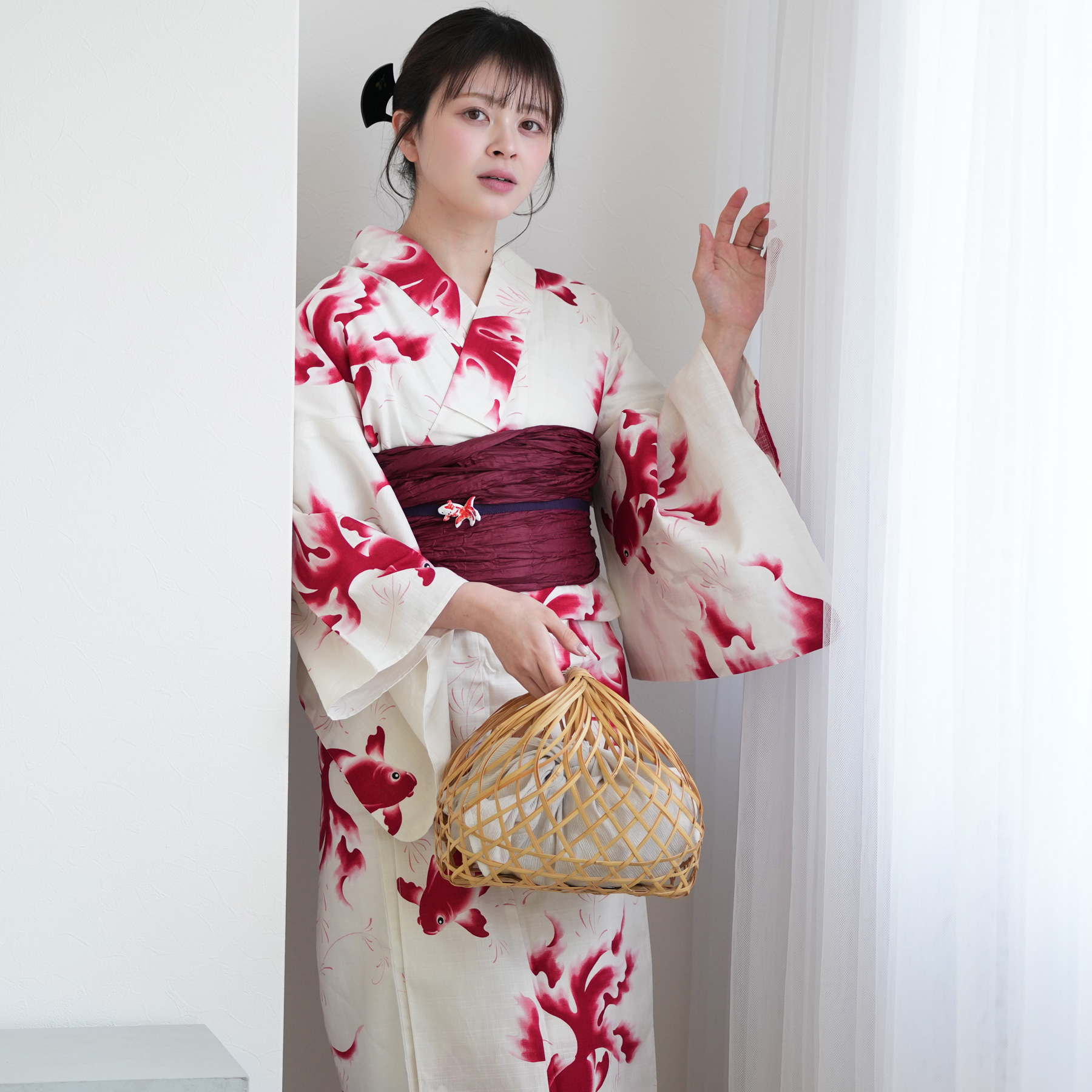 浴衣 レディース セット 高級変わり織 浴衣3点セット 紅泳（こうえい