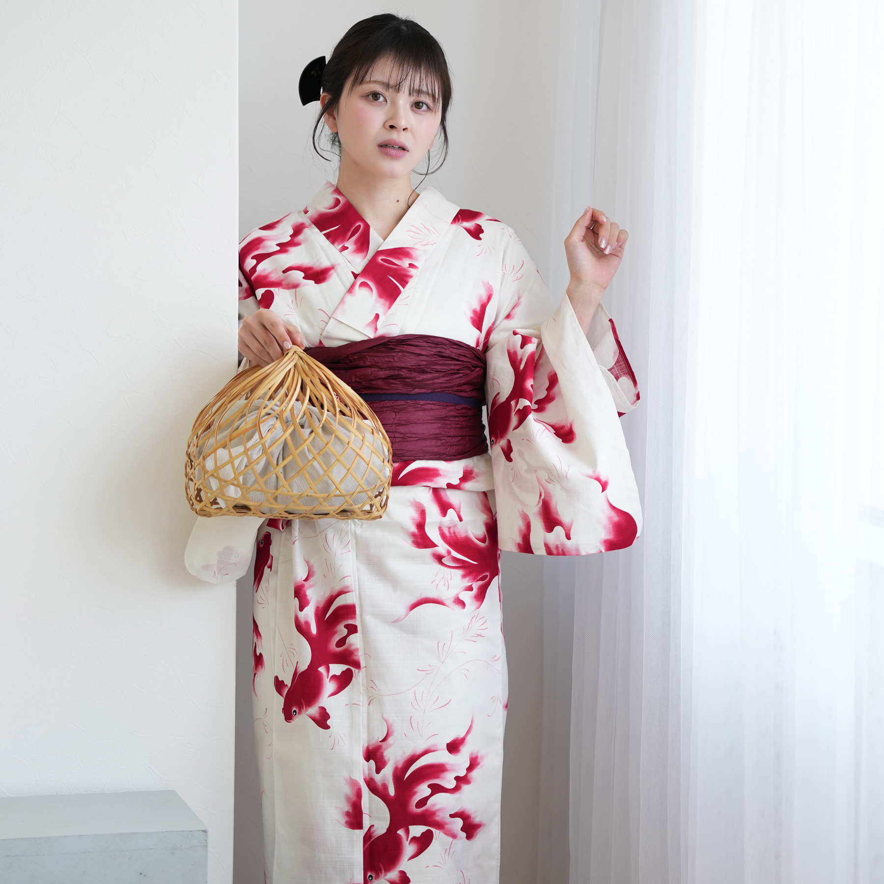 浴衣 レディース セット 高級変わり織 浴衣3点セット 紅泳（こうえい
