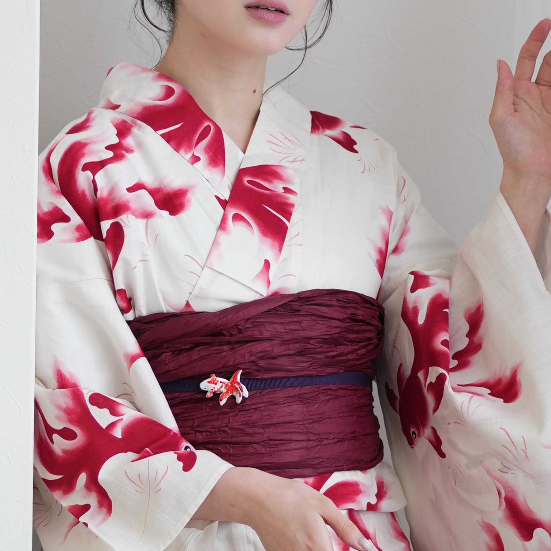浴衣 レディース セット 高級変わり織 浴衣3点セット 紅泳（こうえい