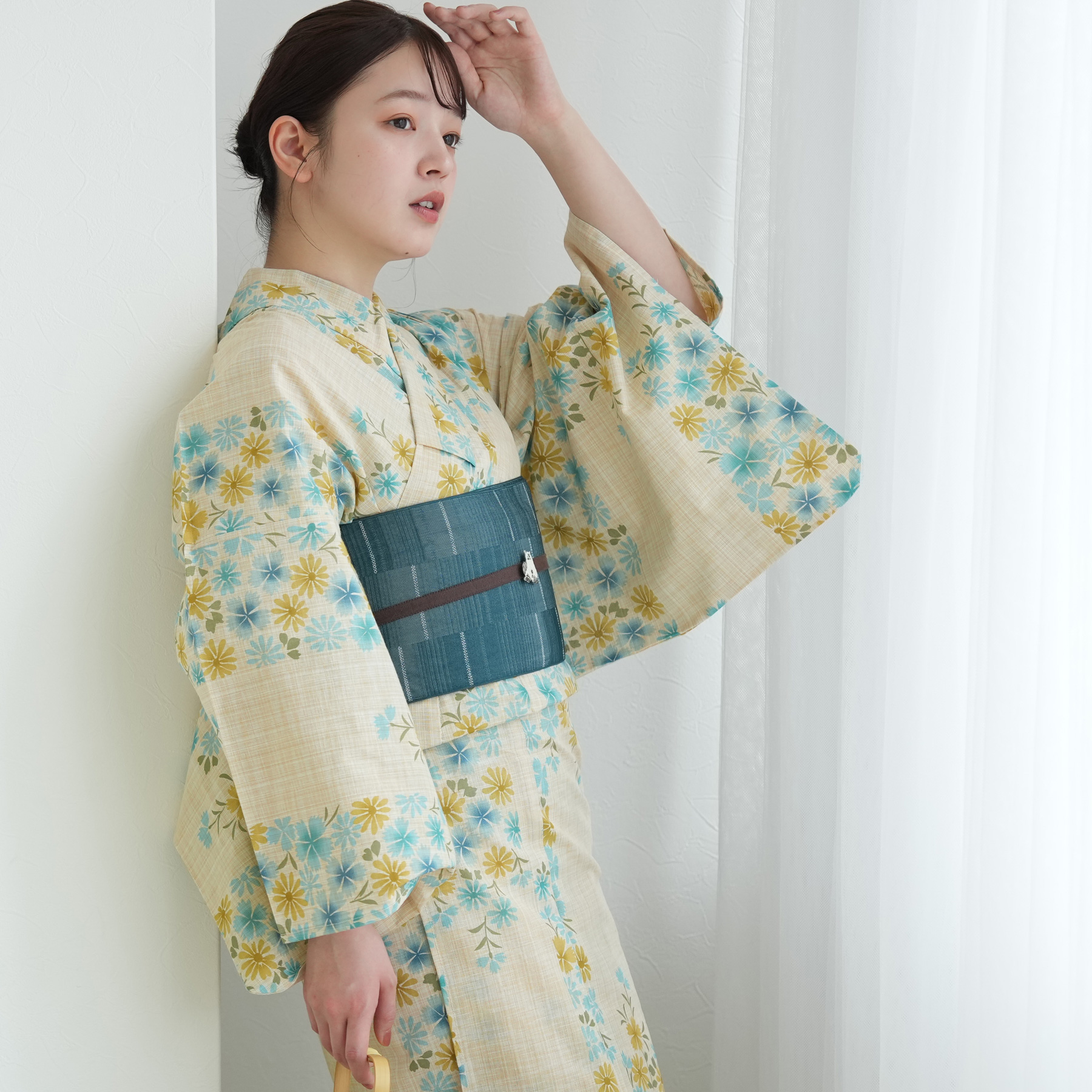utatane 浴衣 レディース セット 綿麻 高級変わり織 先染めベージュ