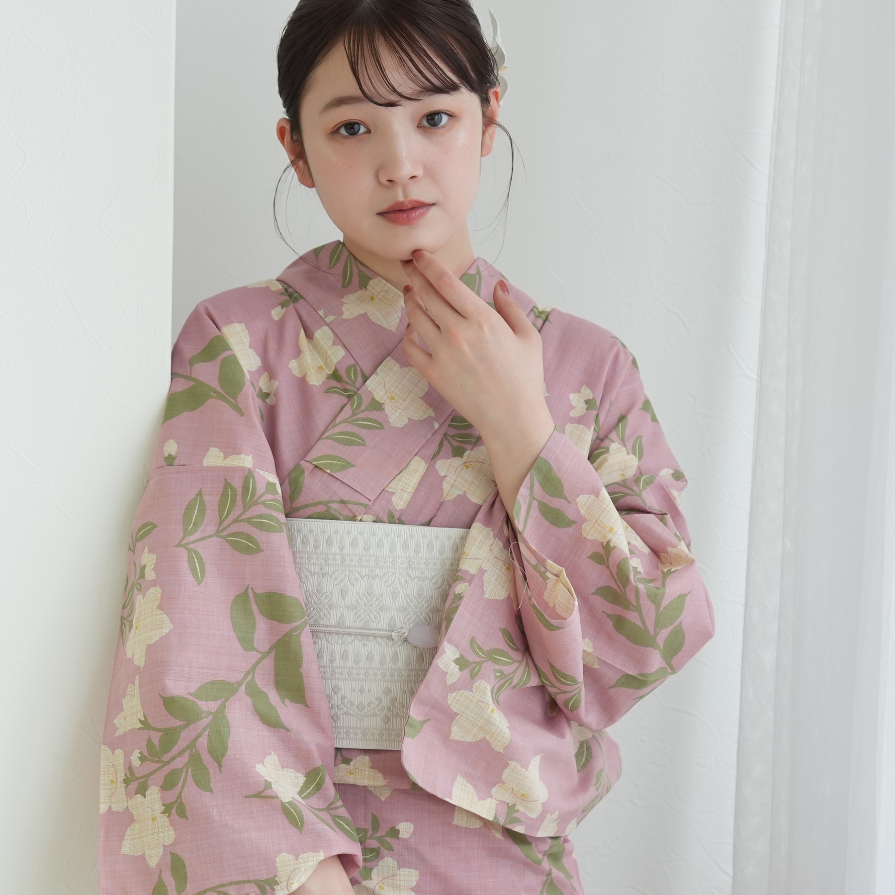 utatane 浴衣 レディース セット 綿麻 高級変わり織 先染めベージュ