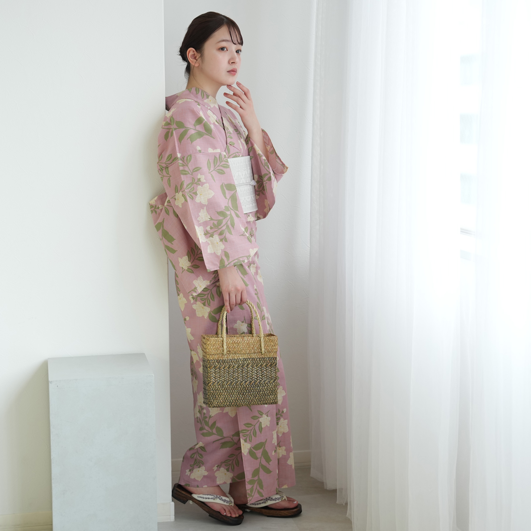 utatane 浴衣 レディース セット 綿麻 高級変わり織 先染めベージュ