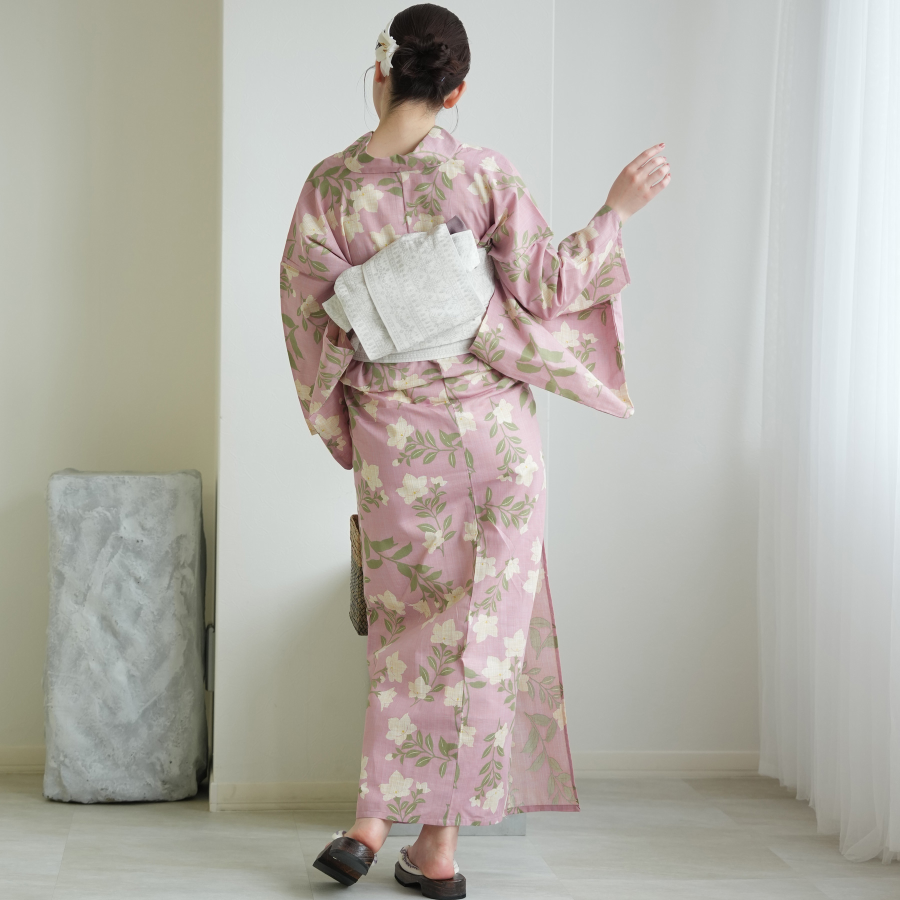 utatane 浴衣 レディース セット 綿麻 高級変わり織 先染めベージュ