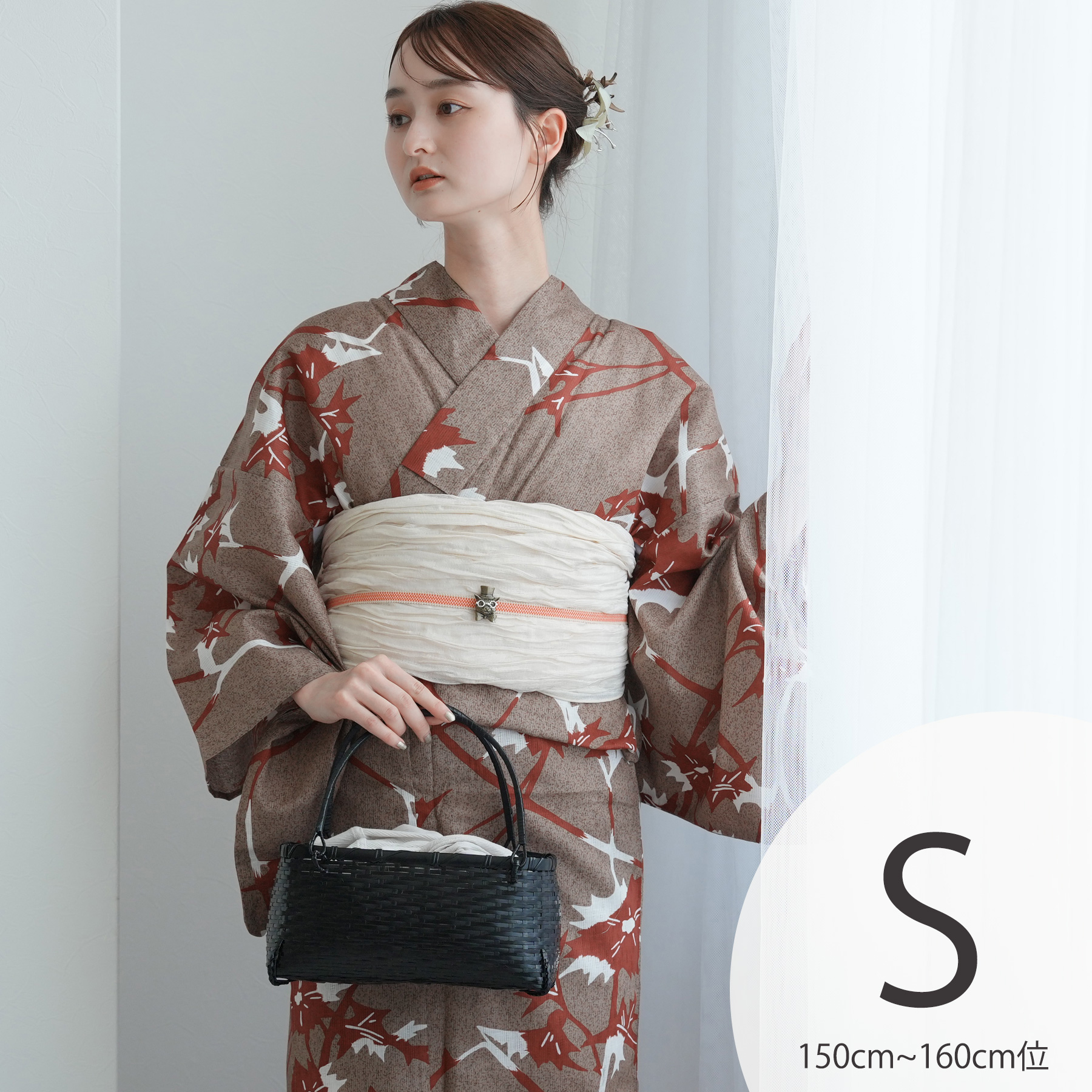 【新品】utatane 高級変わり織浴衣3点セット 琥珀色に枝区切りのアラマンダ utatane 浴衣 子供 女の子 kids 高級変わり織 子供浴衣3点セット