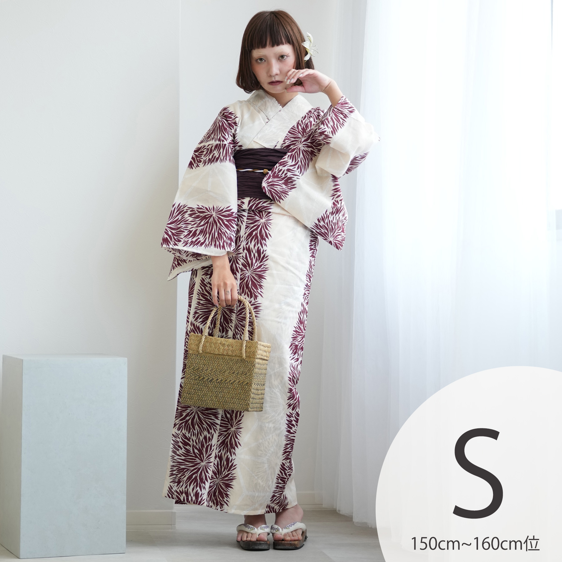 浴衣3点セット（浴衣⁄帯⁄下駄） ニコアンティーク ゆかた フリーサイズ