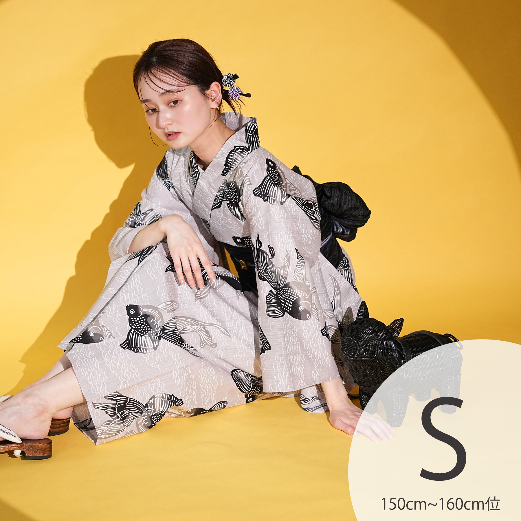 maru × utatane 浴衣3点セット (浴衣/帯/下駄) ほぐし麻の葉としだれ藤
