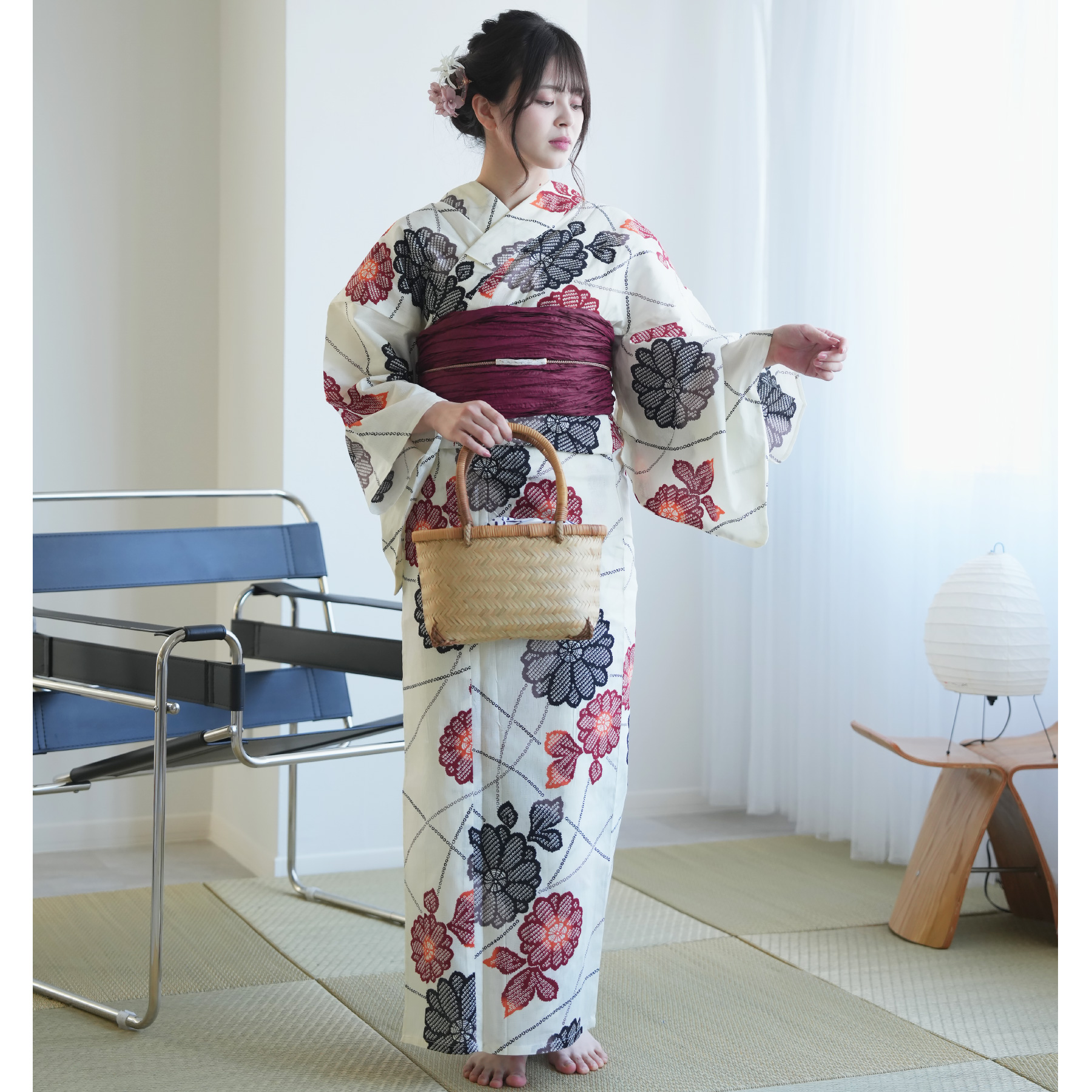 浴衣 レディース セット utatane 高級変わり織 浴衣3点セット クリーム 