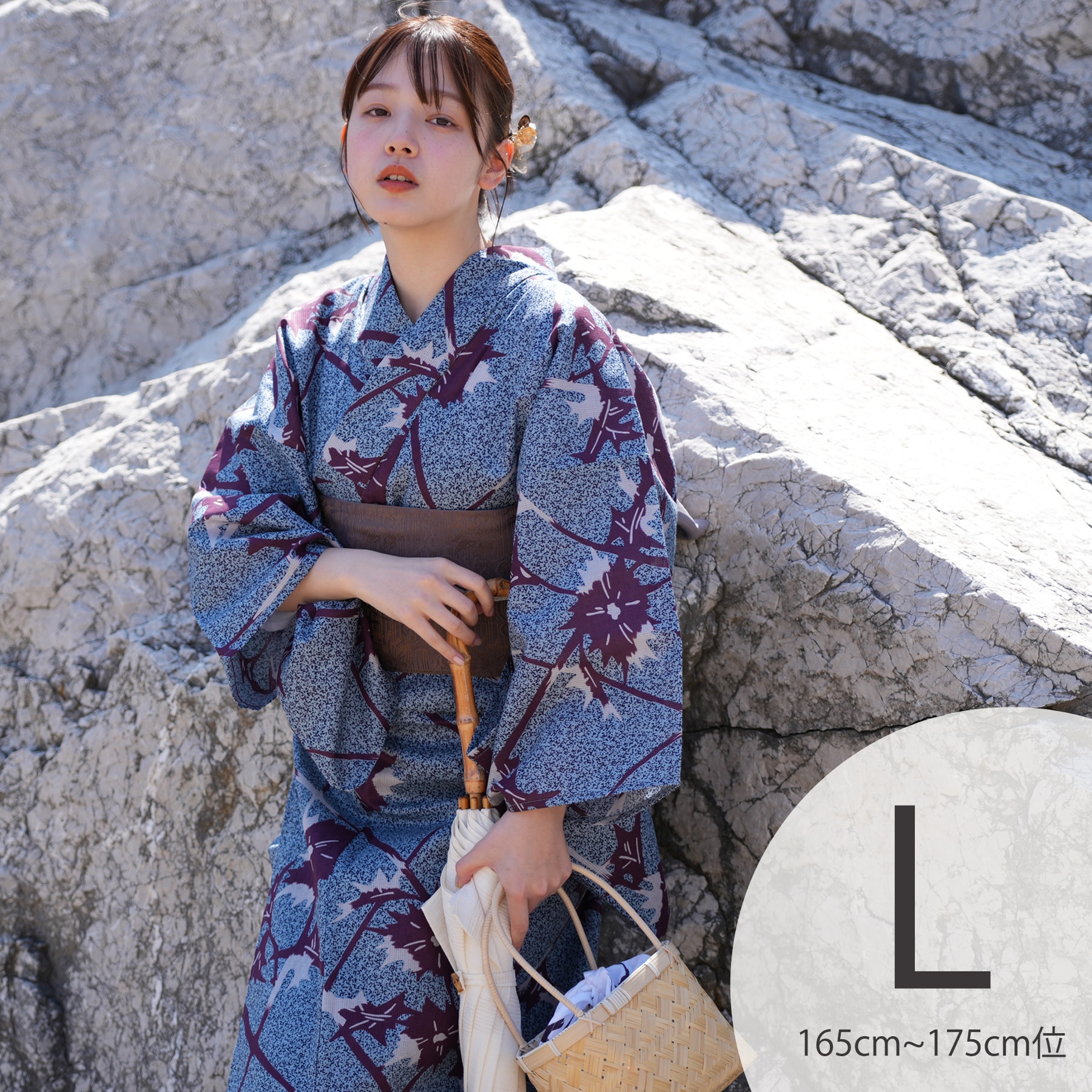 maru × utatane 浴衣3点セット (浴衣/帯/下駄) ほぐし麻の葉としだれ藤