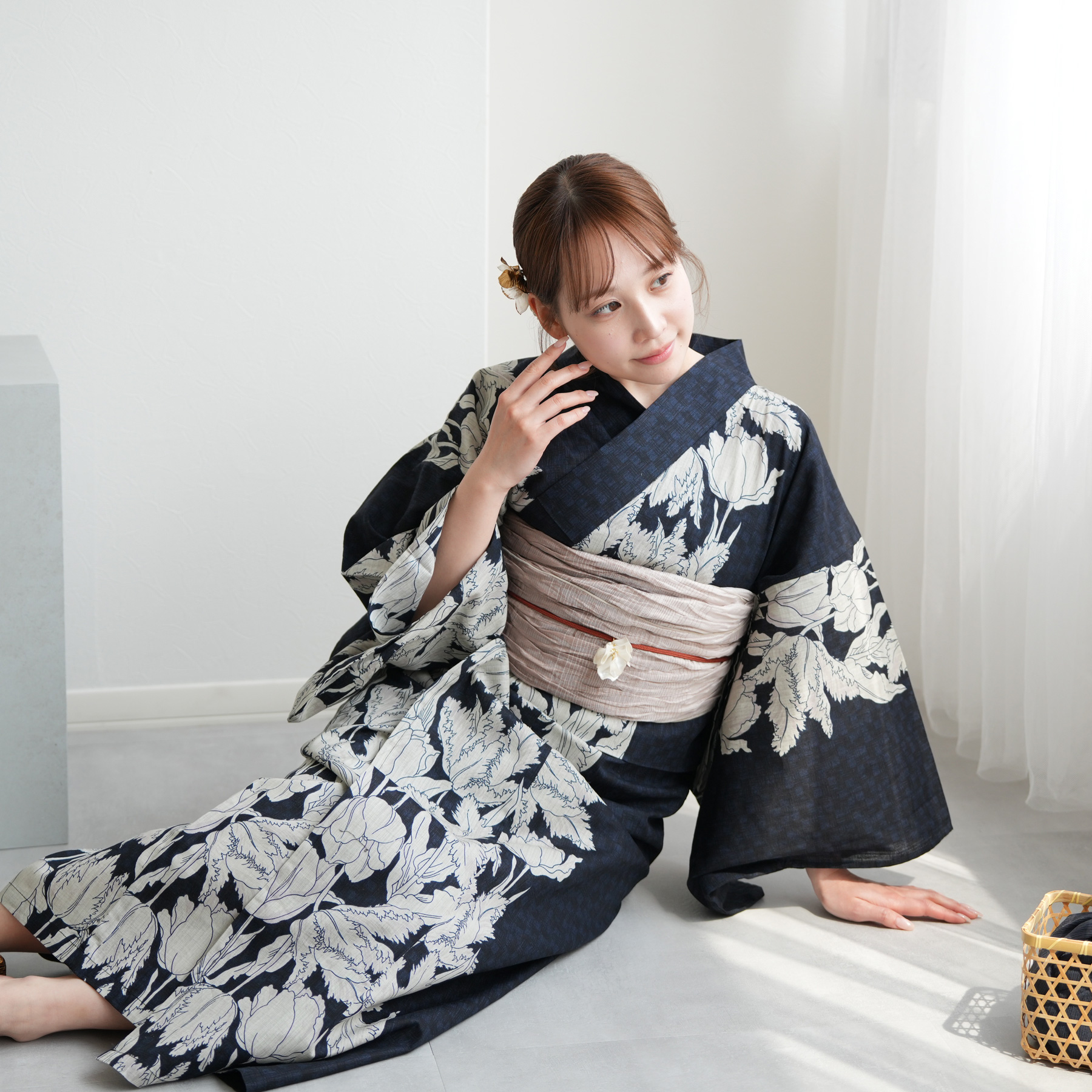お任せ下駄+お任せ帯締めつき◆◆utataneブランド浴衣＆帯セット◆ utatane 高級変わり織 浴衣3点セット ( ゆかた・帯・下駄