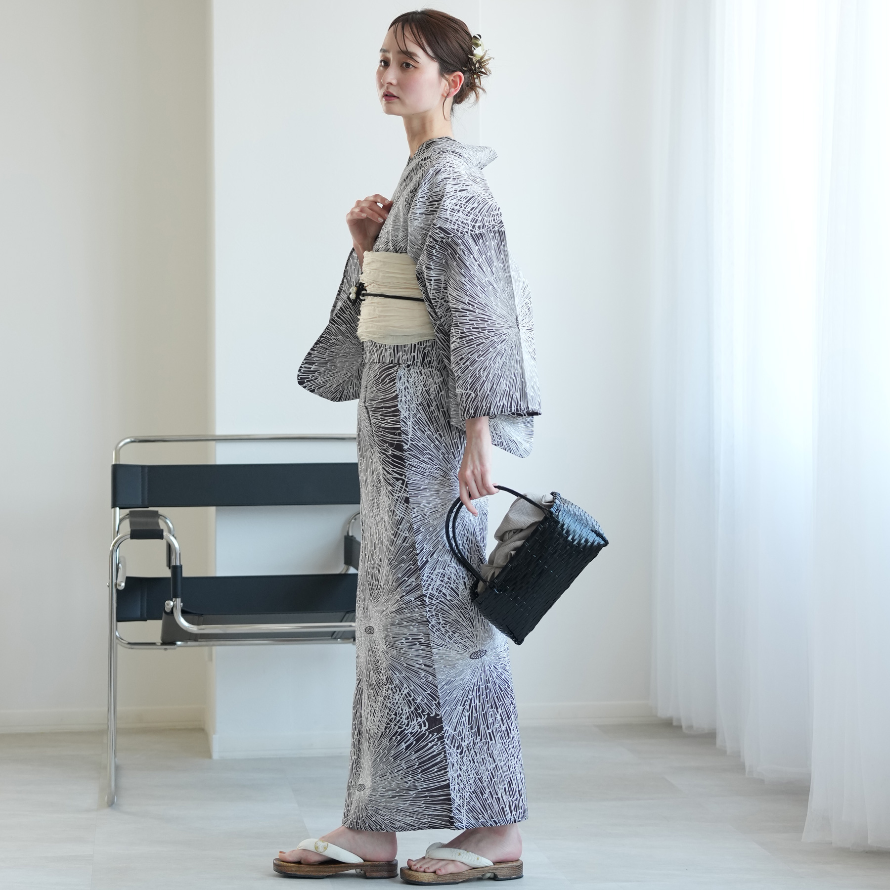 【※もり】utatane 高級変わり織 浴衣 utatane 高級変わり織 浴衣3点セット ( ゆかた・帯・下駄