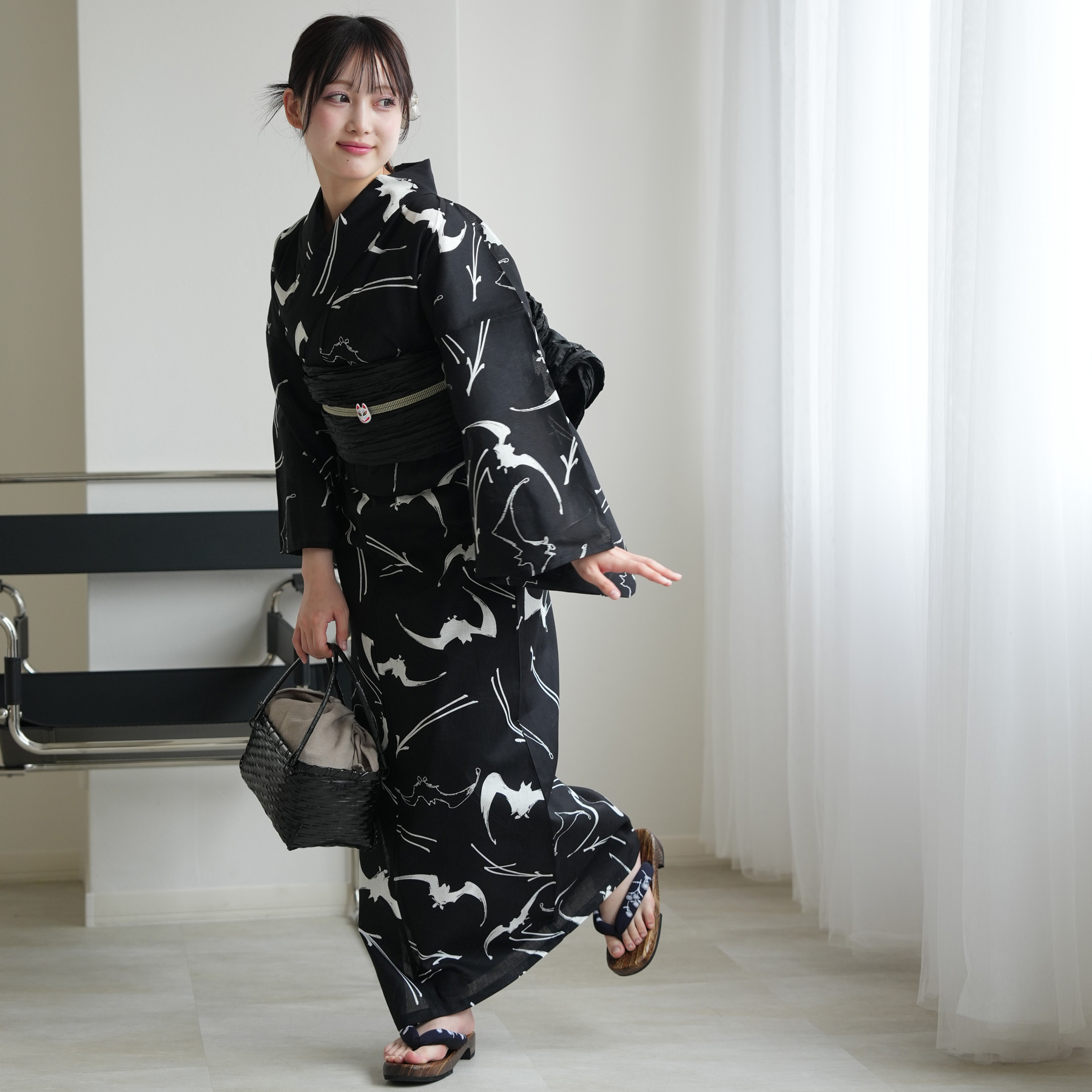 二部式 浴衣 単品 女性用 セパレート LL～3L 綿 黒地 NO40672-2 二部式 浴衣 単品 女性用 セパレート LL～3L 綿 黒地 NO40672-2