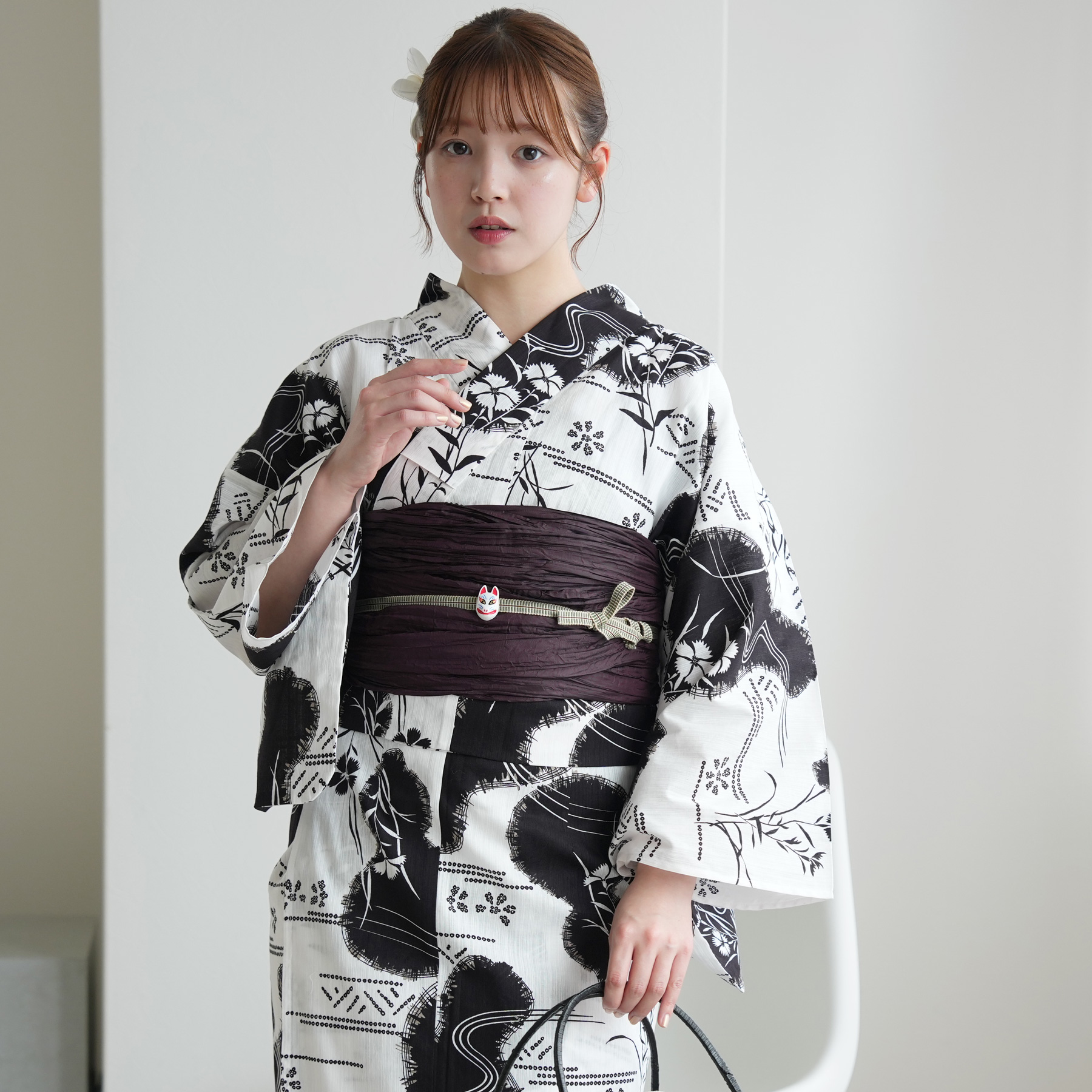 浴衣 レディース セット utatane 浴衣3点セット きなりに黒梅モダン utatane 浴衣 レディース セット 高級変わり織 浴衣3点セット