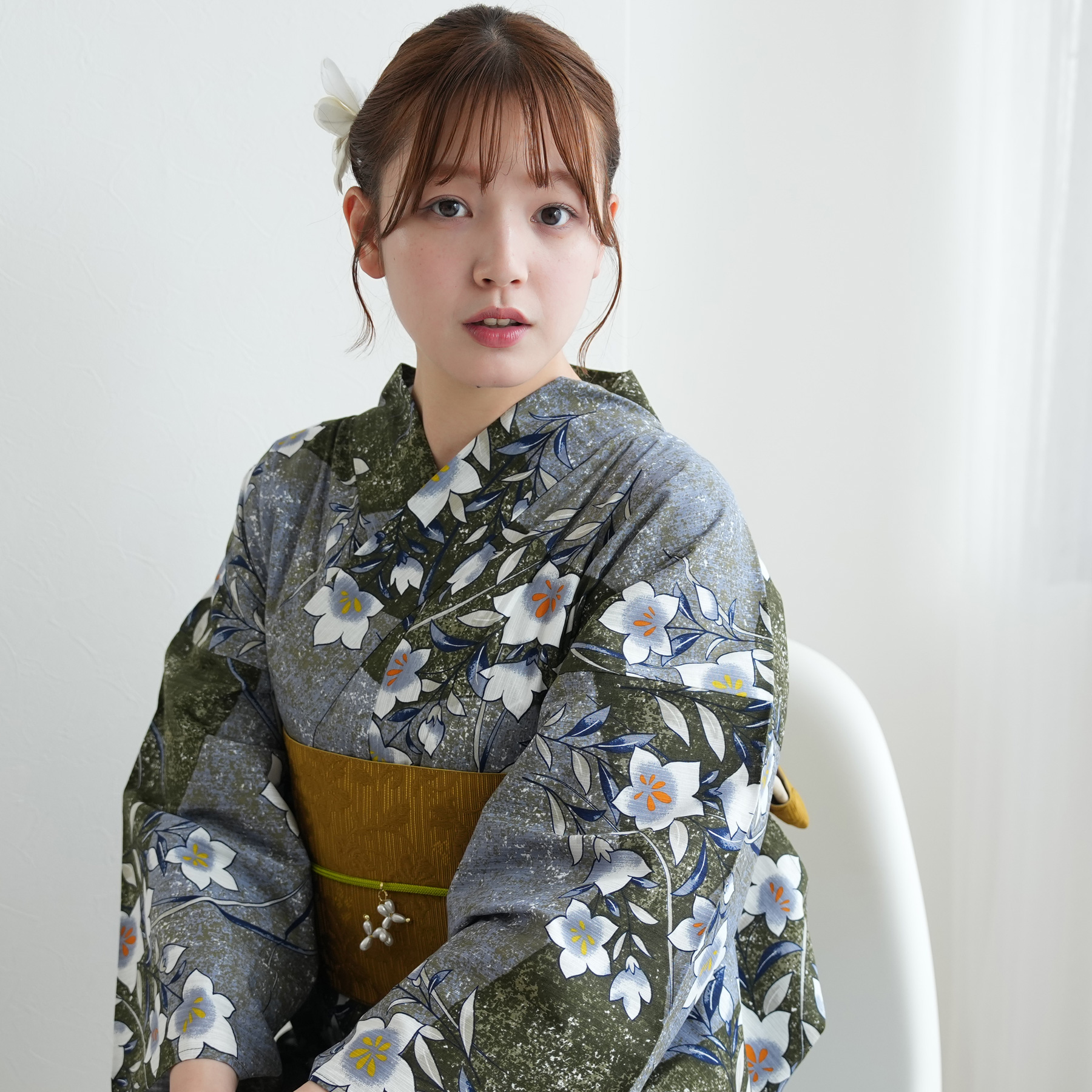 maru × utatane 浴衣3点セット (浴衣/帯/下駄) ほぐし麻の葉としだれ藤