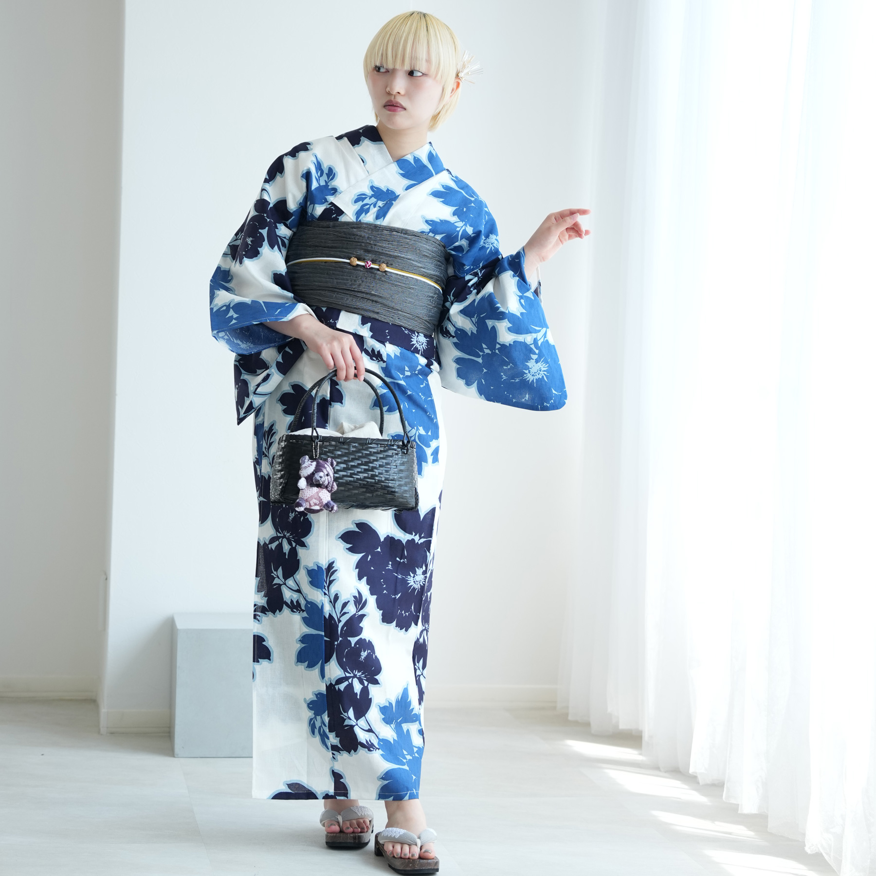 青と白の花柄 浴衣 utatane utatane 浴衣 レディース セット セパレート 簡単 二部式 浴衣3点