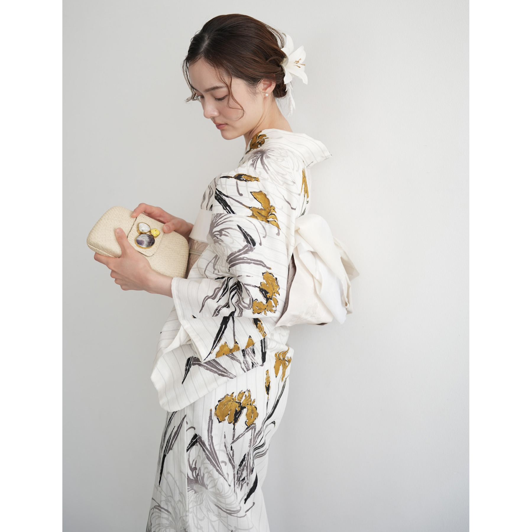 Acka.×utatane] 菖蒲と糸菊 white 浴衣4set ○ : 浴衣通販 utatane