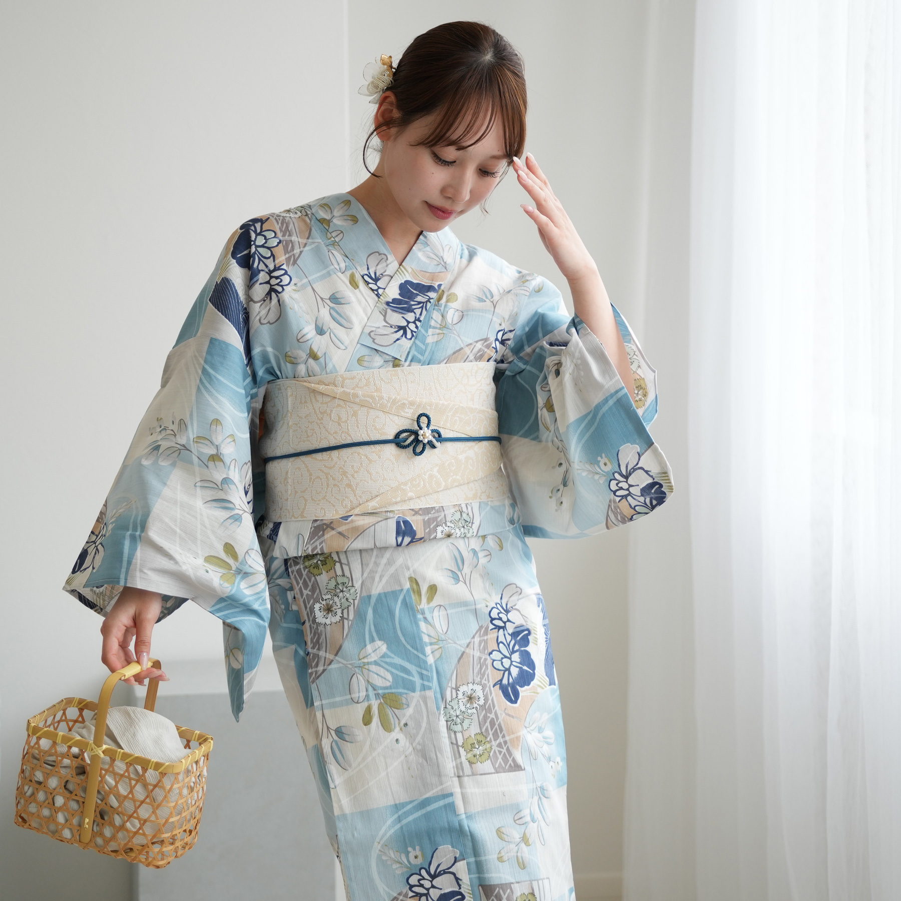 ★新品 3L4L5L 浴衣2点セット utatane からし市松に菖蒲 萩 撫子 ☆新品 3L4L5L 浴衣2点セット utatane からし市松に菖蒲 萩 撫子