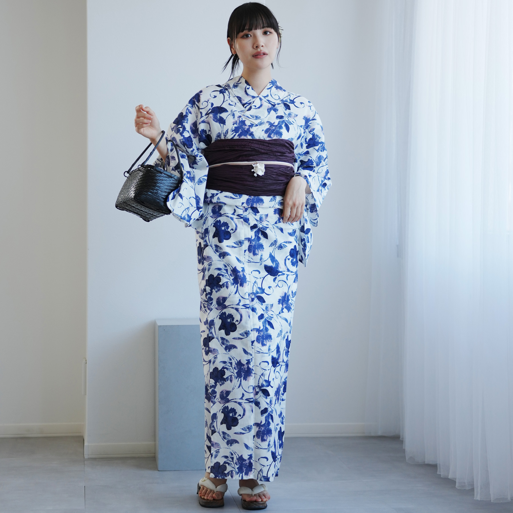 浴衣 レディース セット 高級変わり織 浴衣2点セット 白地にくすみ