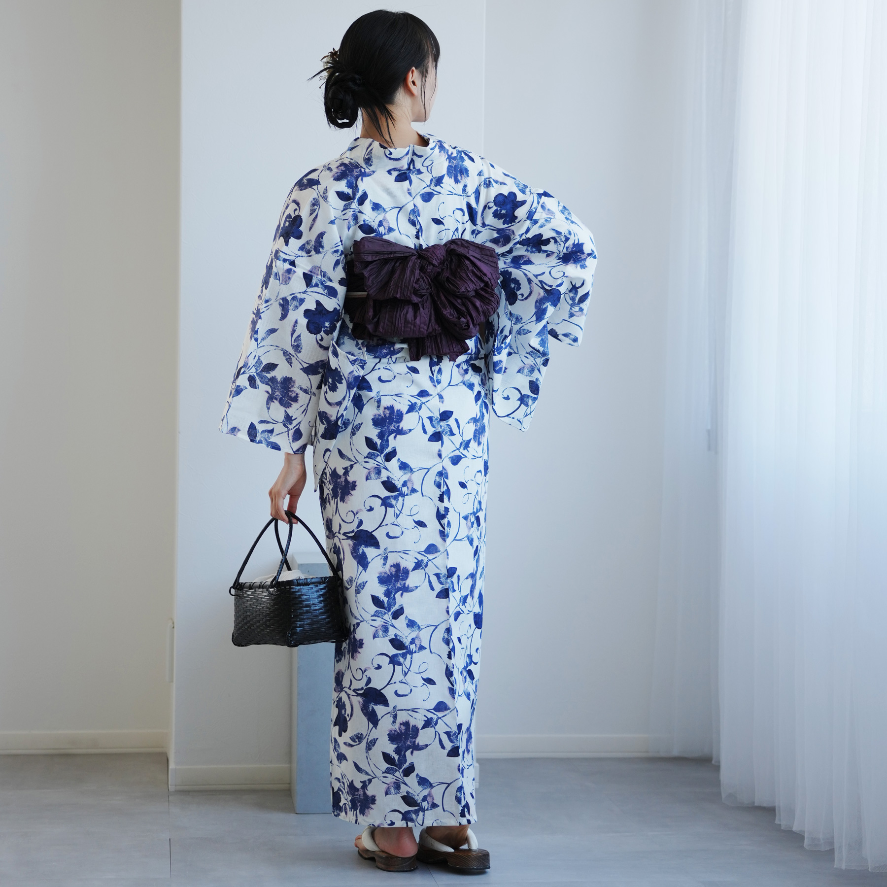 浴衣 レディース セット 高級変わり織 浴衣2点セット 白地にくすみ