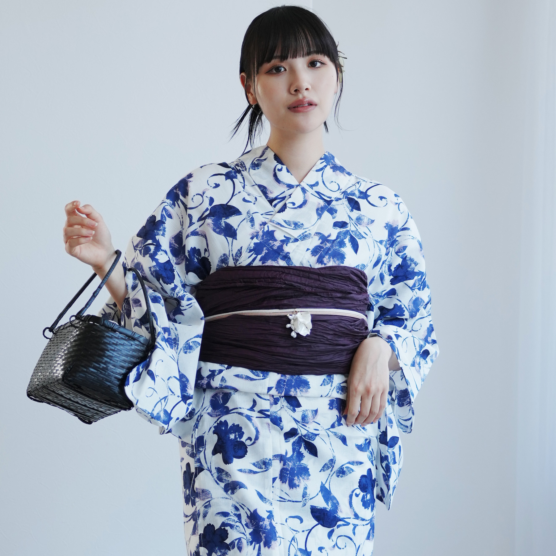 浴衣 レディース セット 高級変わり織 浴衣2点セット 白地にくすみ