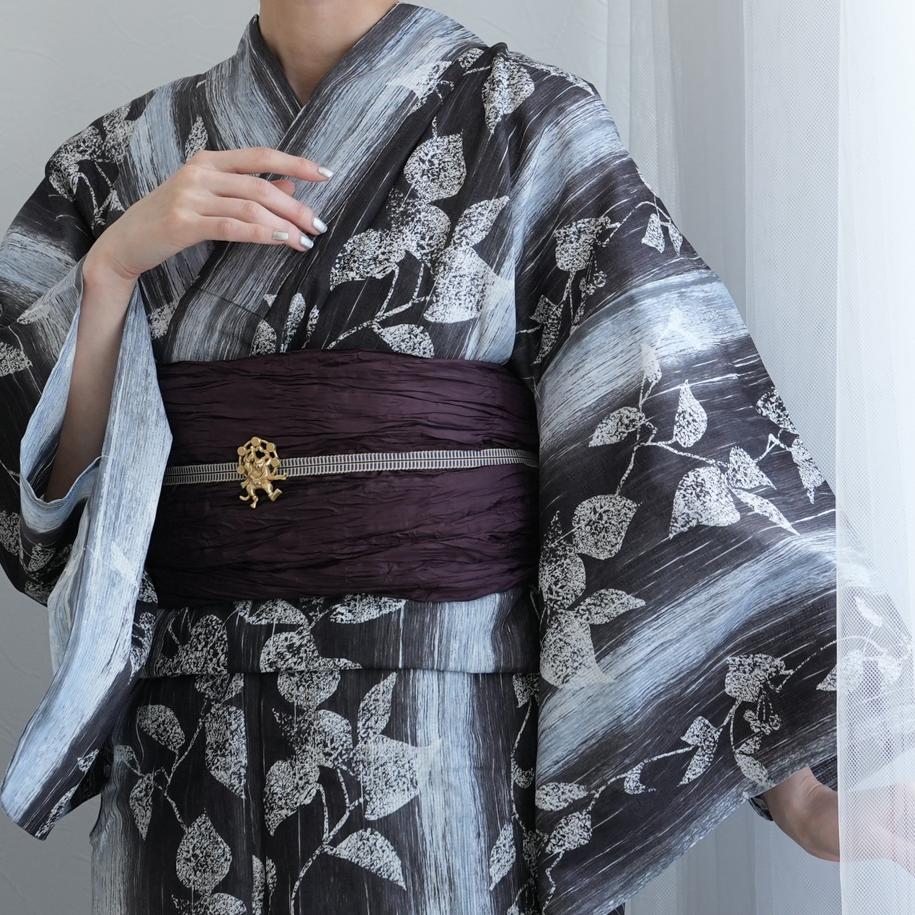 浴衣 レディース セット 高級変わり織 浴衣2点セット 墨と灰青ぼかし縞
