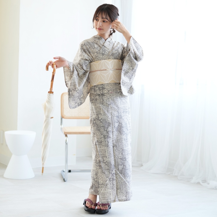 着物 レディース 単衣 単品 utatane レトロ モダン 着物 洗える 幾何学 青系 おしゃれ カジュアル