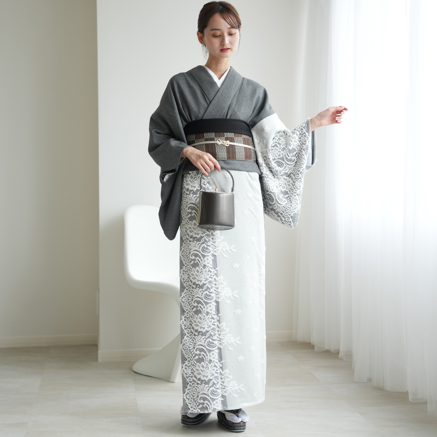 utatane 着物 レディース 単衣 着物単品 日本製 レース切替