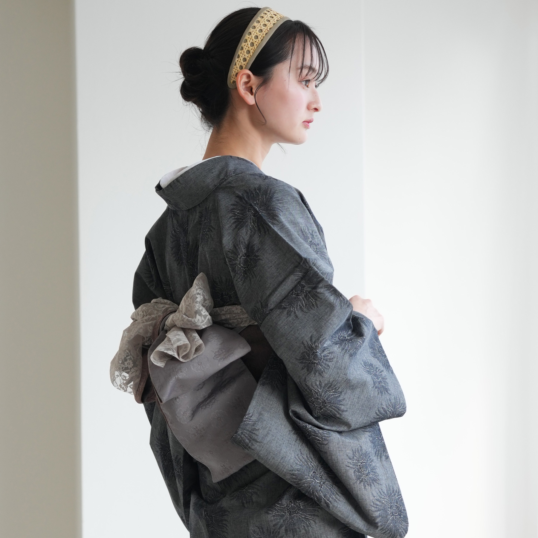着物 レディース 洗える着物 単品 ニコアンティーク 播州織 デニム